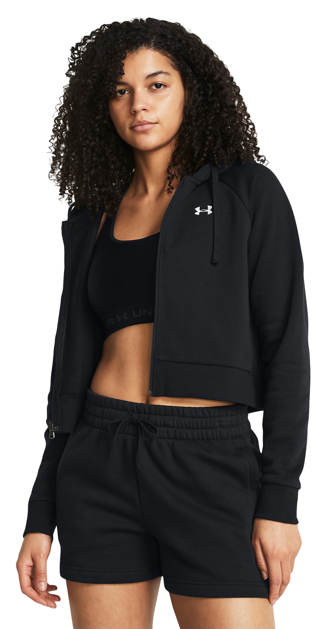 Image of Under Armour Rival Fleece Crop Full-Zip Hoodie for Ladies - Black/White - S