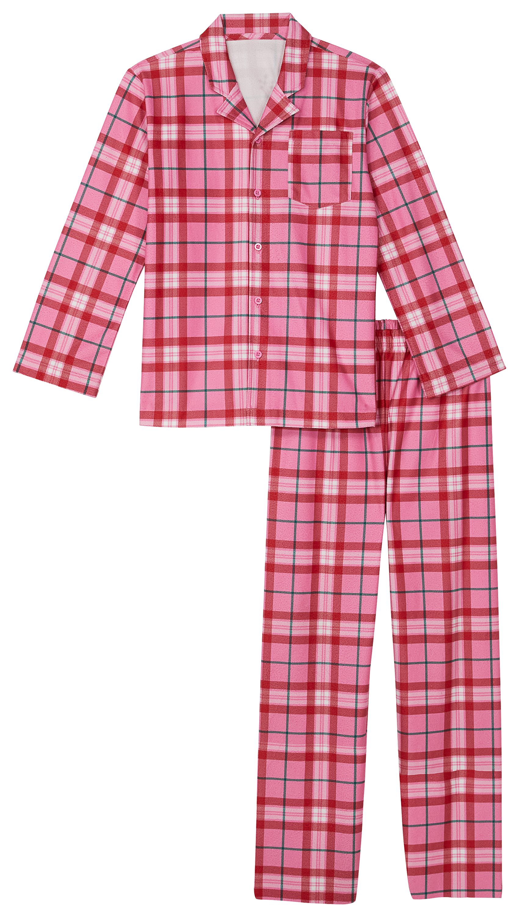 Image of Outdoor Kids Holiday Pajama Set for Kids - Pink Plaid - XS