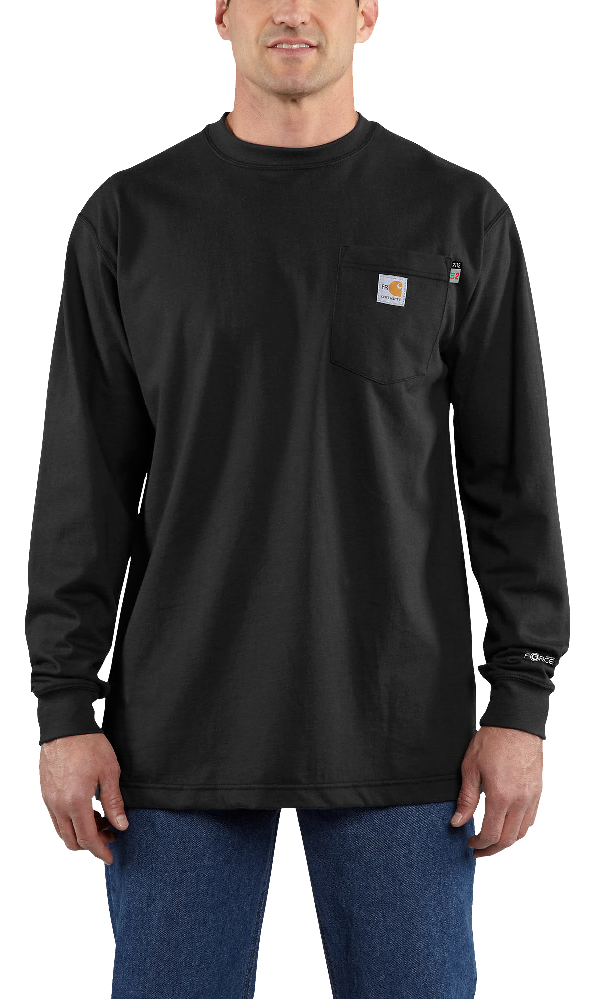 Image of Carhartt Flame-Resistant Carhartt Force Cotton Long-Sleeve T-Shirt for Men - Black - LT