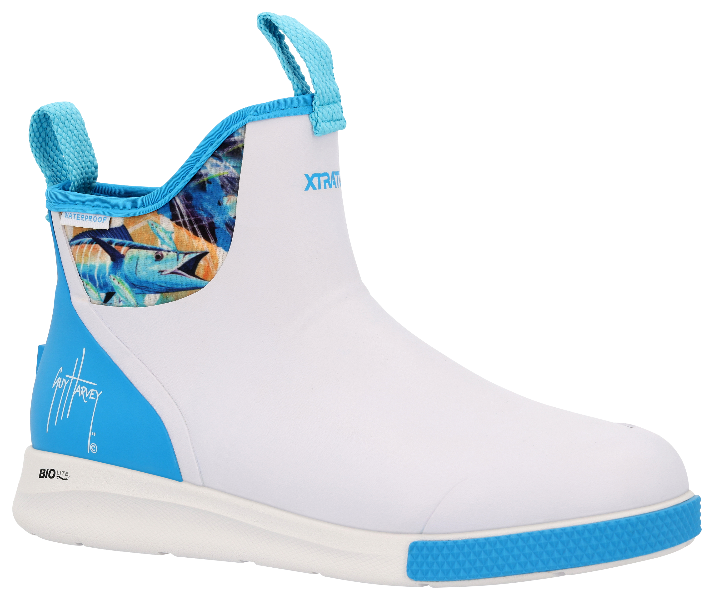 Image of XTRATUF Guy Harvey Ankle Sport Deck Boots for Men - White/Wahoo - 9M
