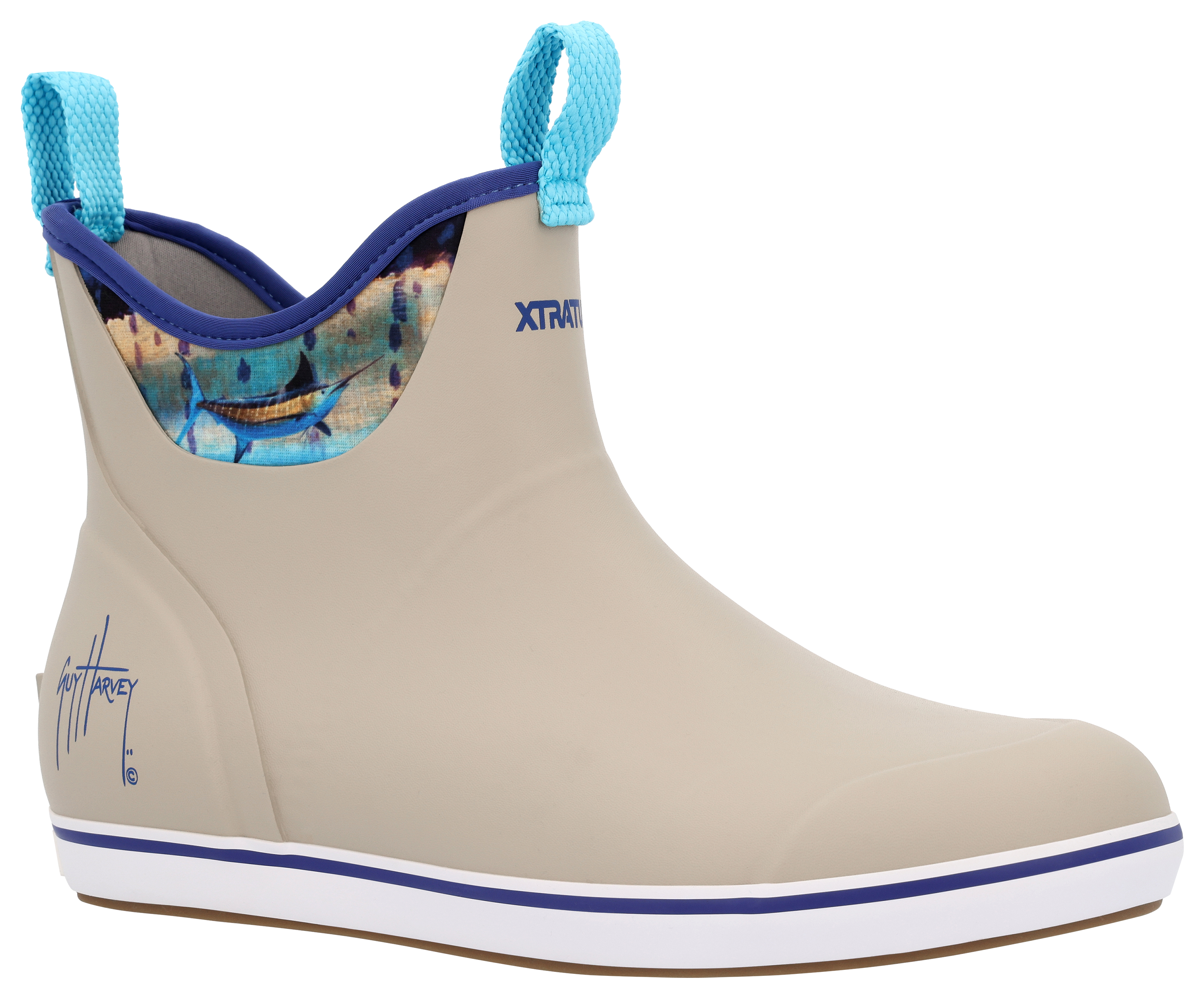 Image of XTRATUF Guy Harvey Ankle Deck Boots for Men - Taupe/Marlin - 8M