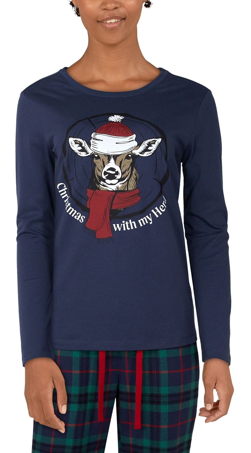 NATURAL REFLECTIONS Christmas Deer Long-Sleeve Shirt for Ladies