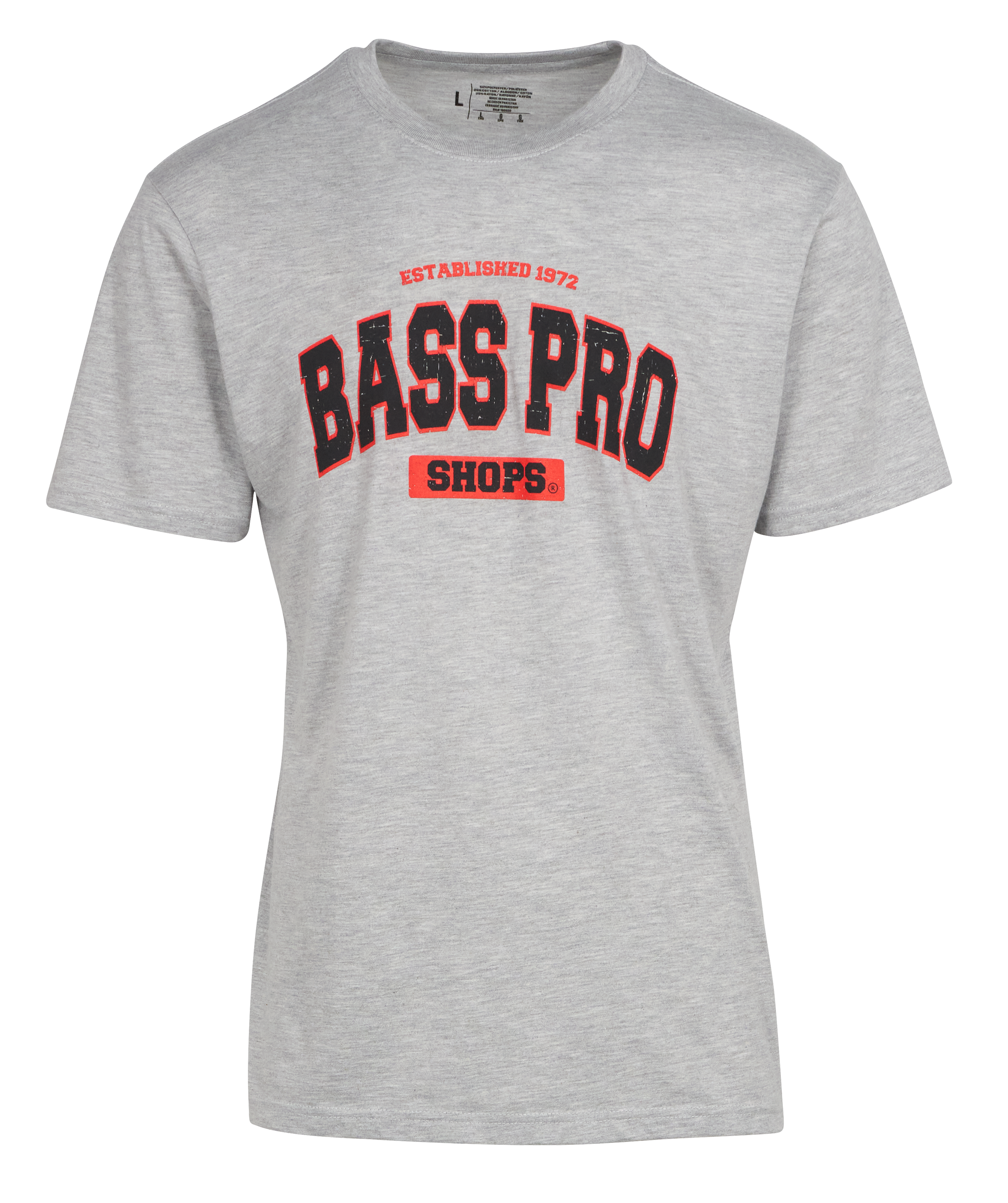 Image of Bass Pro Shops Varsity Short-Sleeve T-Shirt for Men - Gray/Black/Red - XL