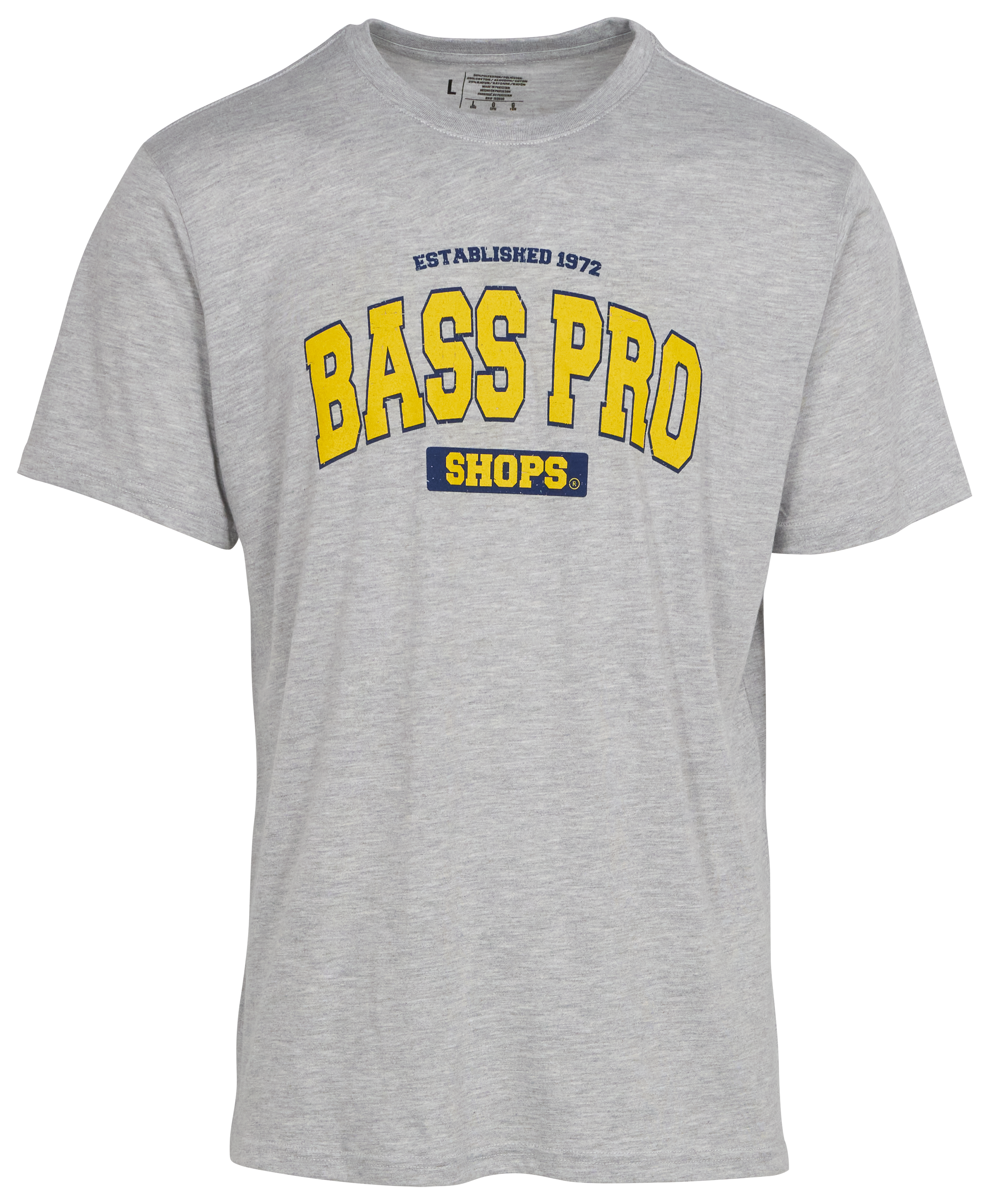 Image of Bass Pro Shops Varsity Short-Sleeve T-Shirt for Men - Gray/Yellow/Navy