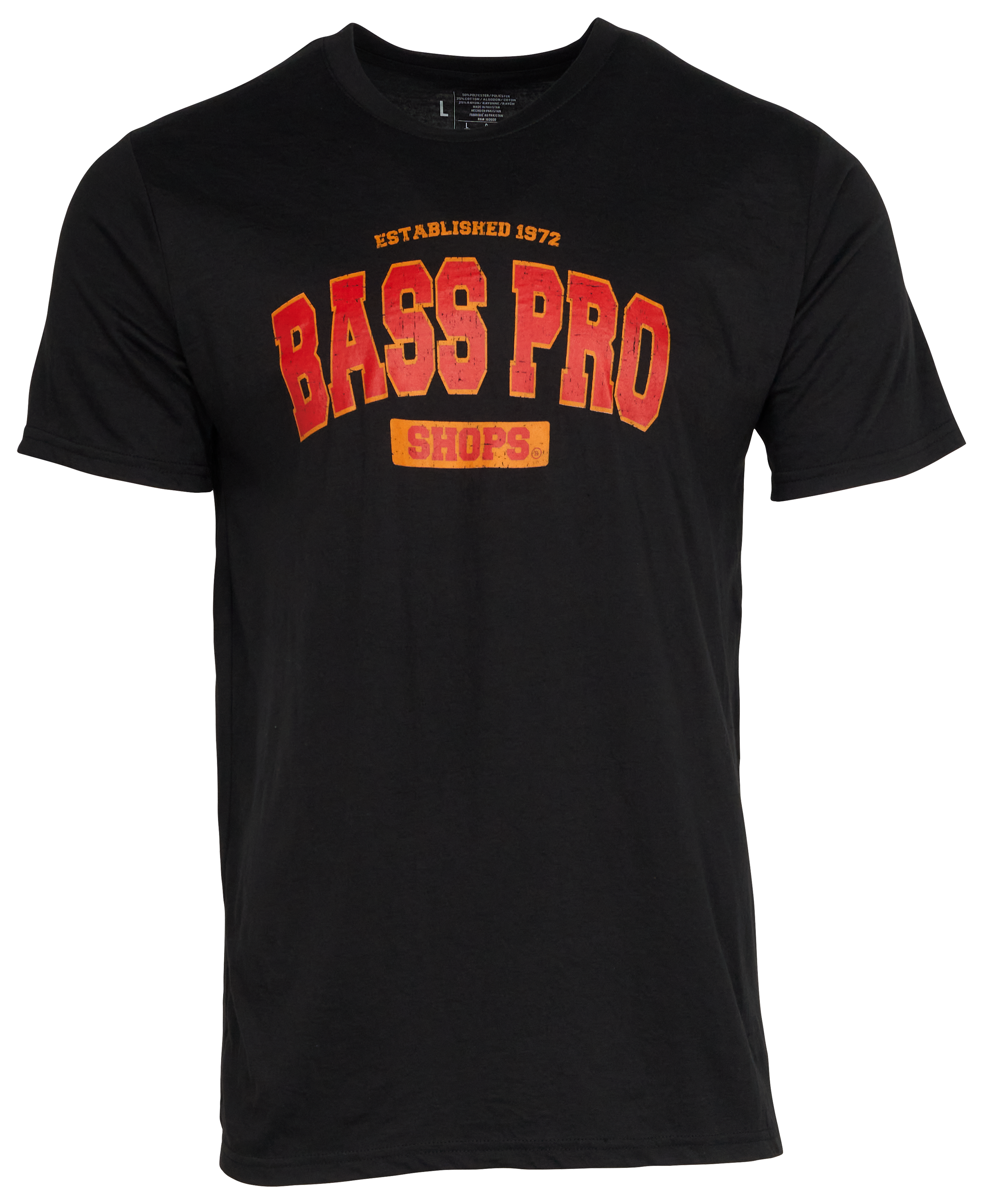 Image of Bass Pro Shops Varsity Short-Sleeve T-Shirt for Men - Black/Red/Orange - XL