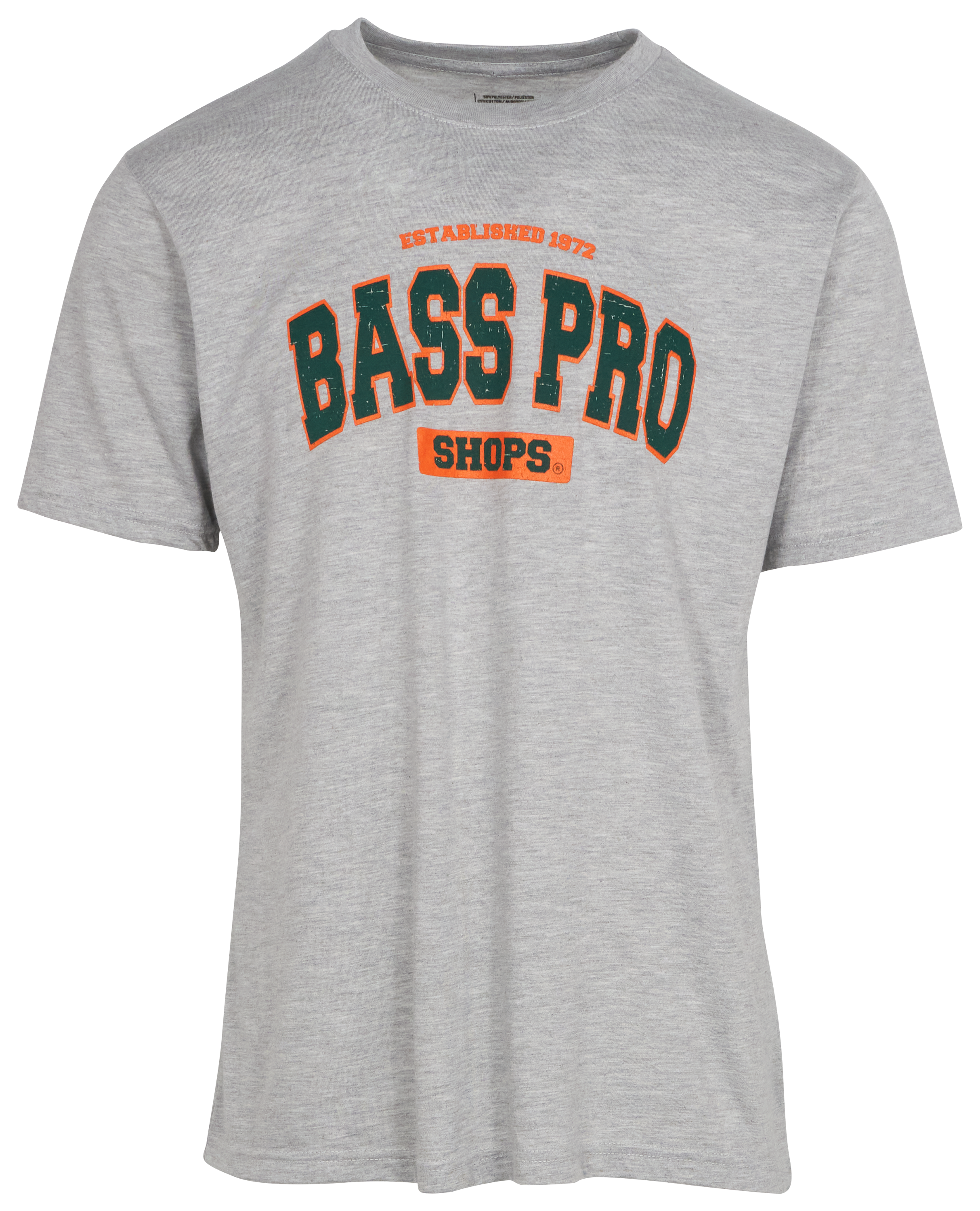 Image of Bass Pro Shops Varsity Short-Sleeve T-Shirt for Men - Gray/Green/Orange