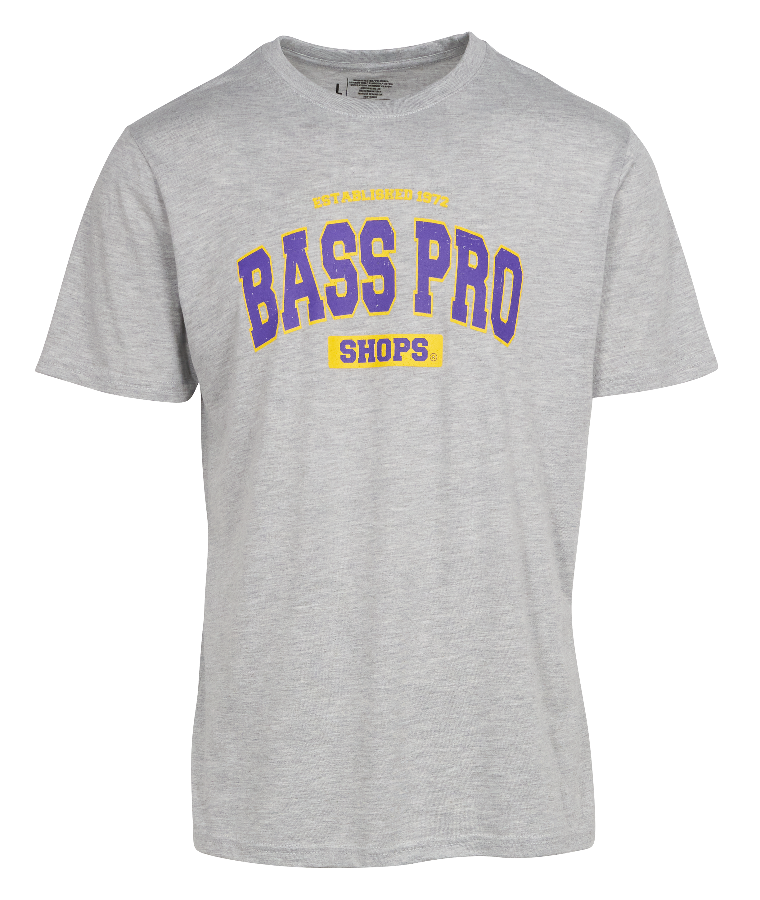 Image of Bass Pro Shops Varsity Short-Sleeve T-Shirt for Men - Gray/Purple/Gold