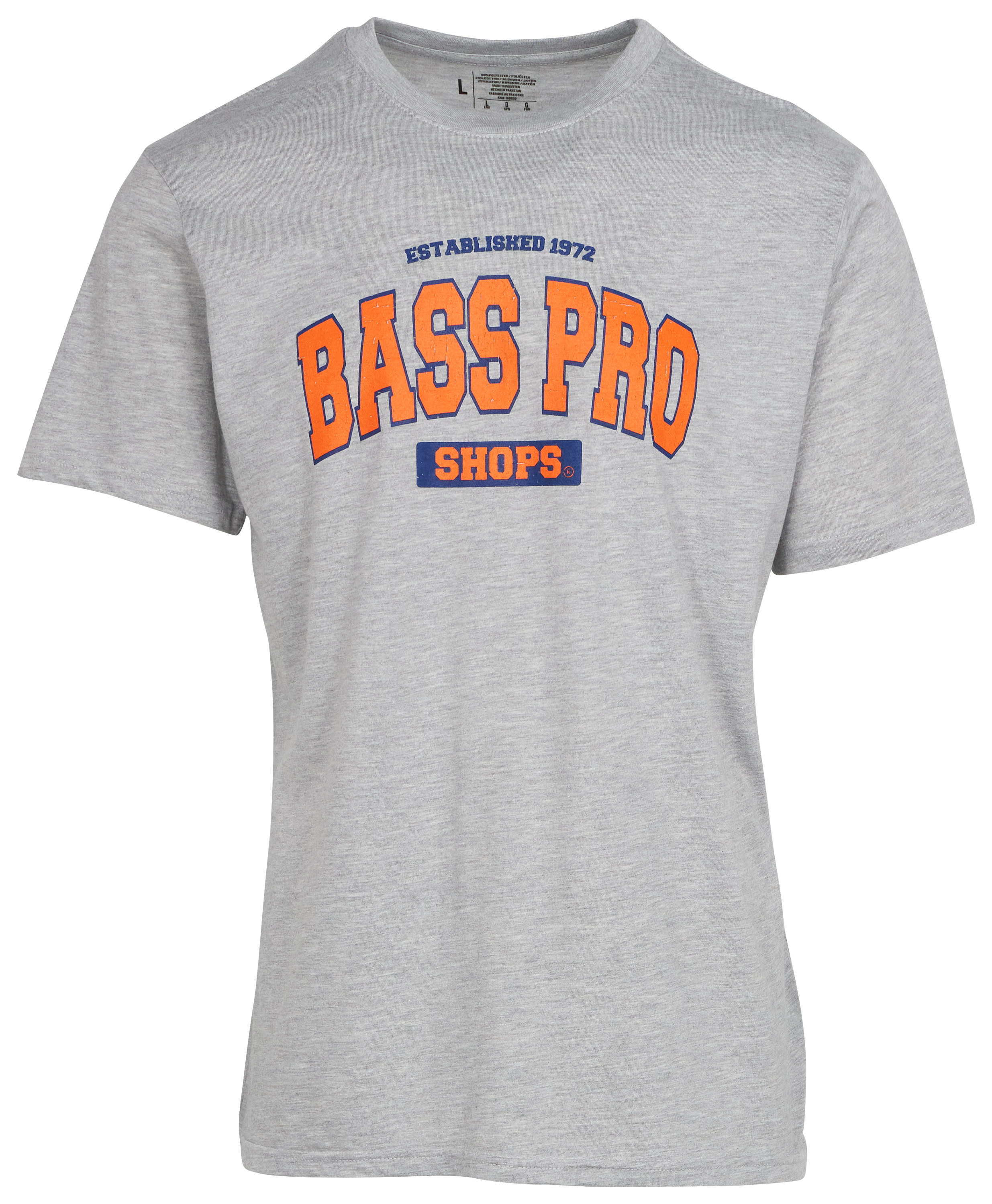 Image of Bass Pro Shops Varsity Short-Sleeve T-Shirt for Men - Gray/Orange/Navy