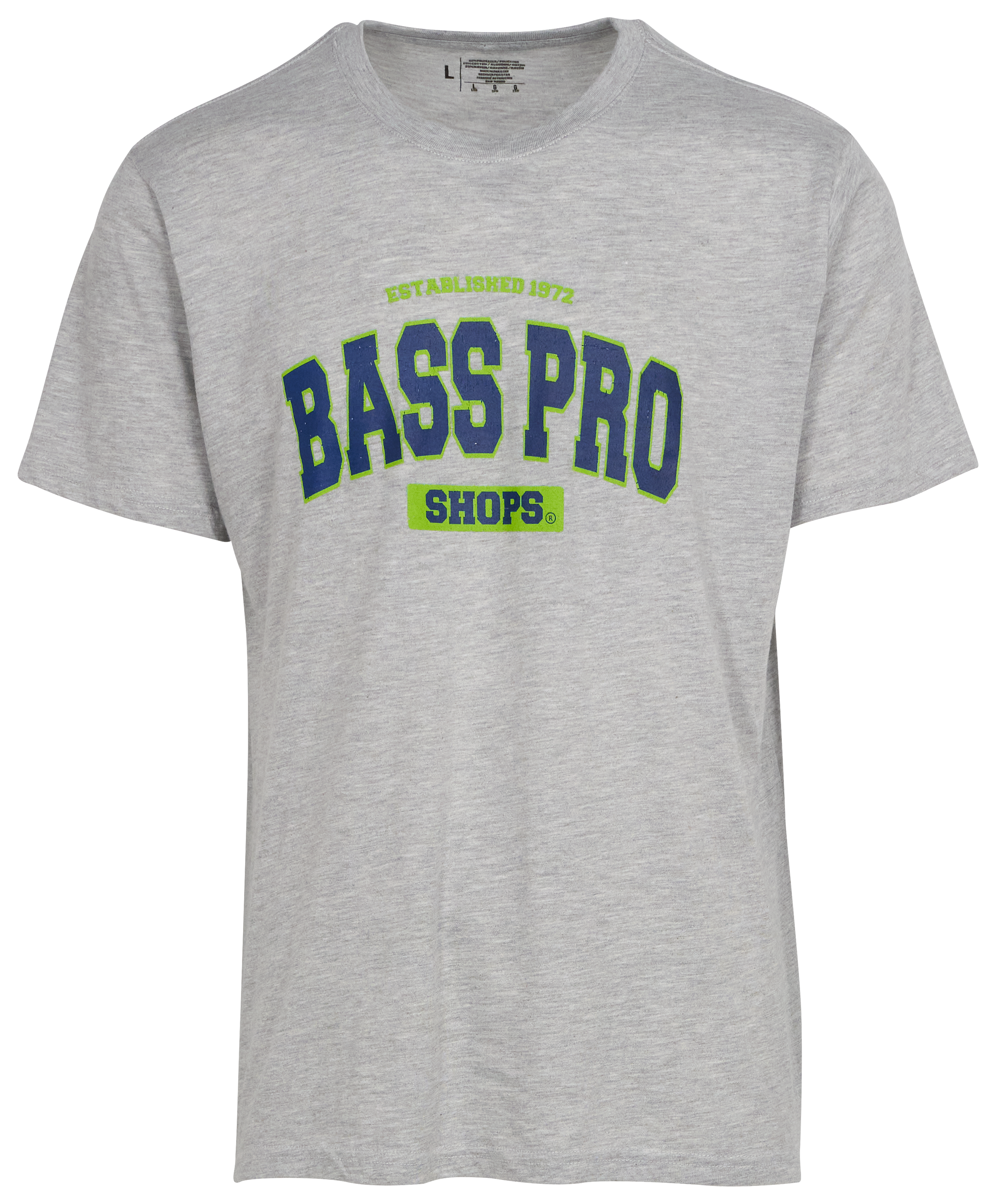 Image of Bass Pro Shops Varsity Short-Sleeve T-Shirt for Men - Gray/Navy/Lime