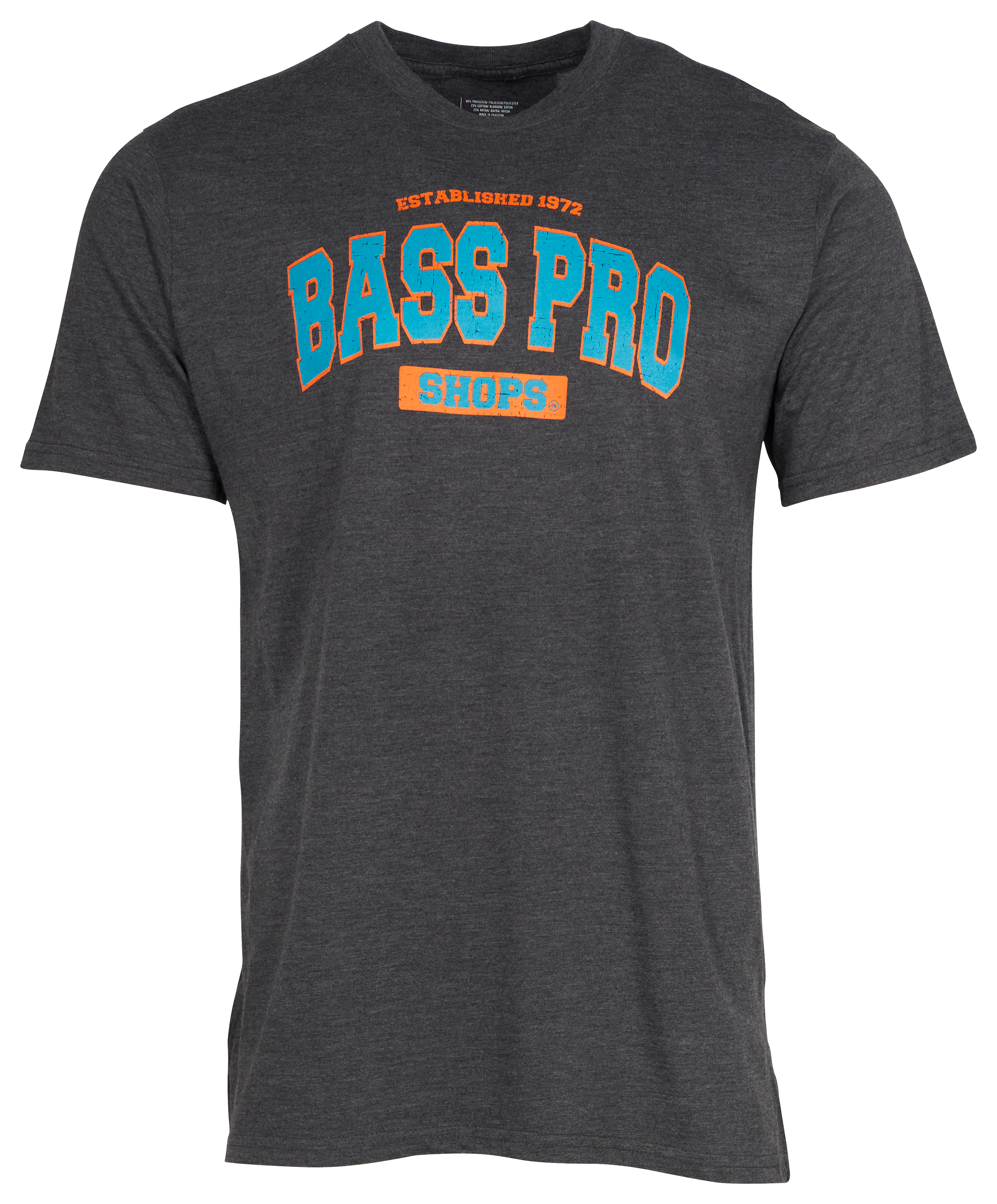 Image of Bass Pro Shops Varsity Short-Sleeve T-Shirt for Men - Charcoal/Teal/Orange