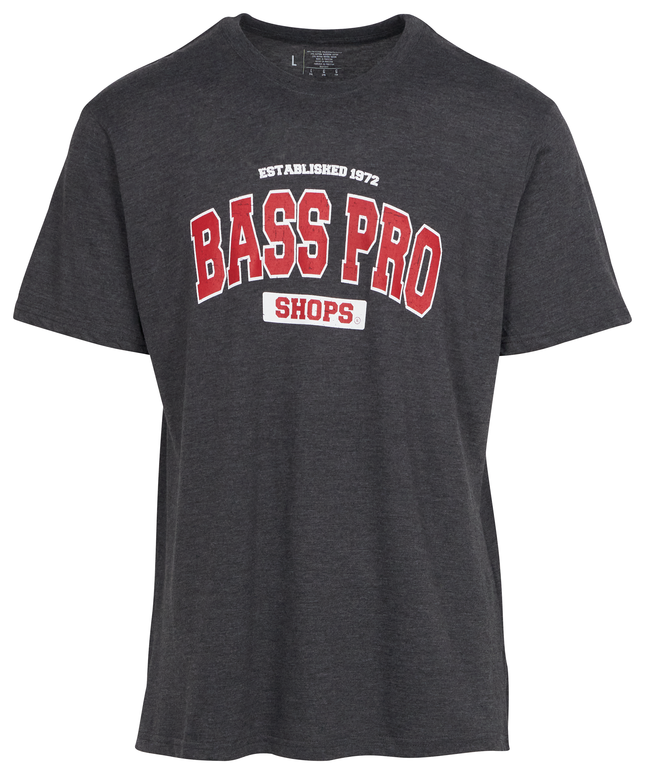 Image of Bass Pro Shops Varsity Short-Sleeve T-Shirt for Men - Charcoal/Red/White