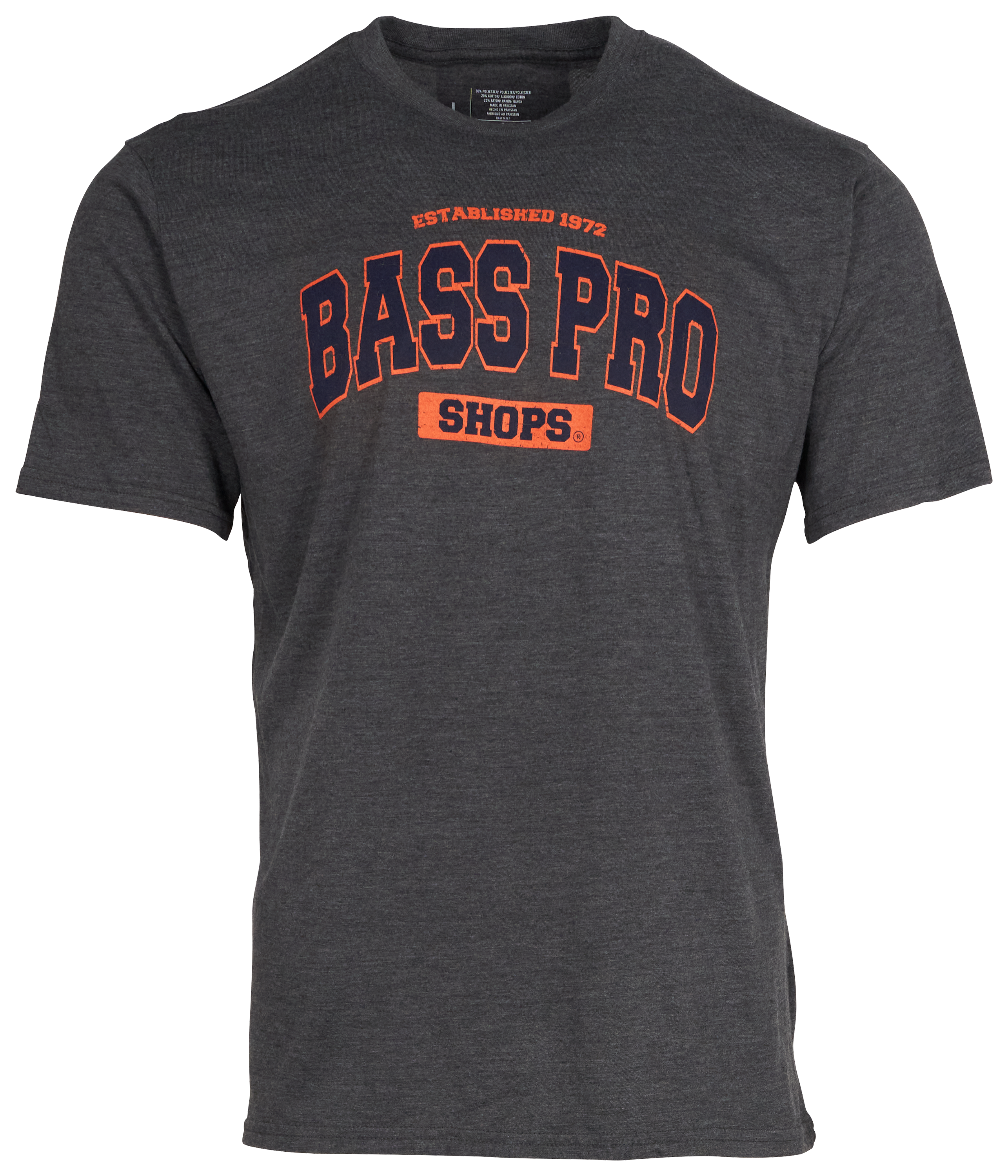 Image of Bass Pro Shops Varsity Short-Sleeve T-Shirt for Men - Charcoal/Navy/Orange