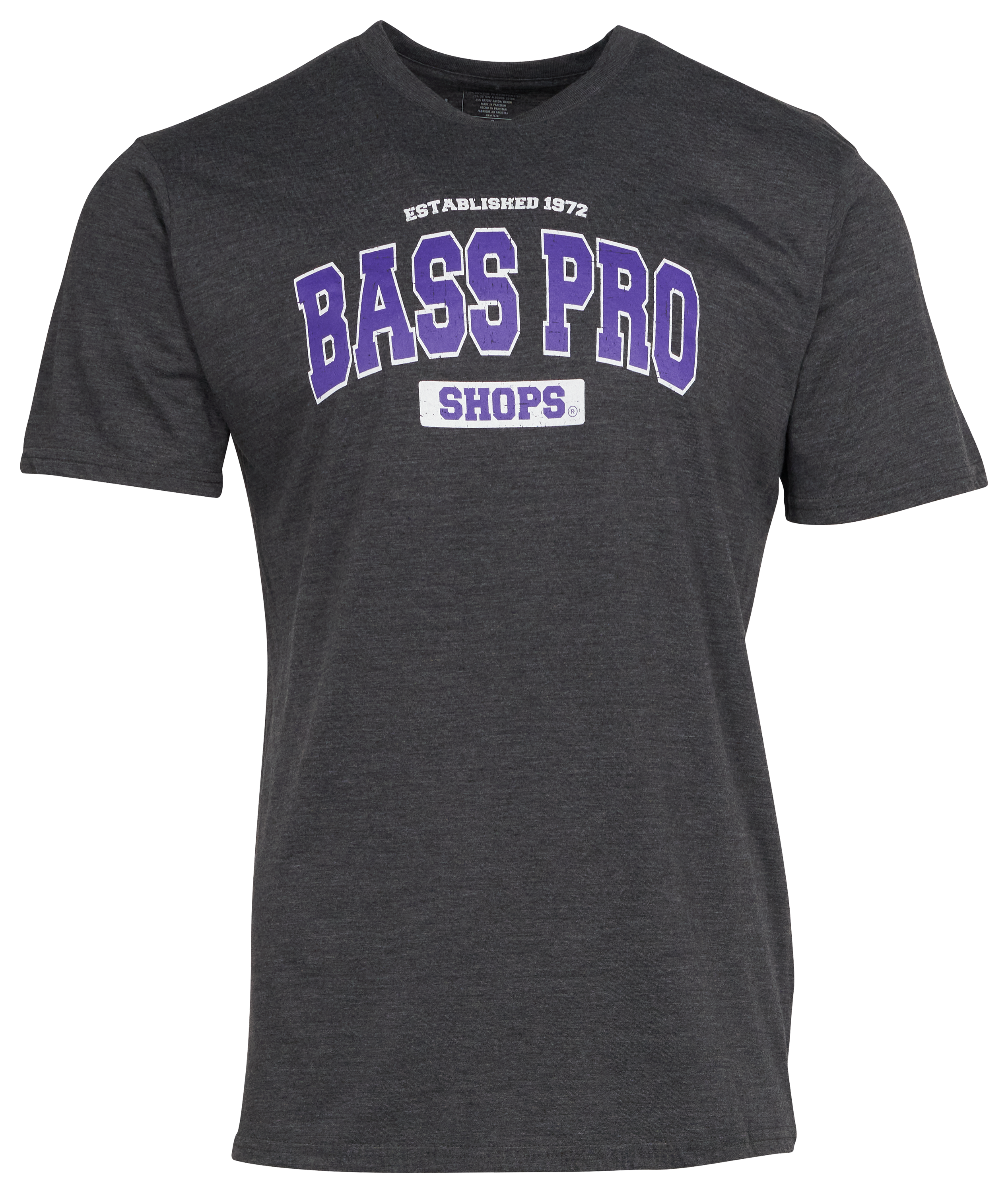 Image of Bass Pro Shops Varsity Short-Sleeve T-Shirt for Men - Charcoal/Purple/White
