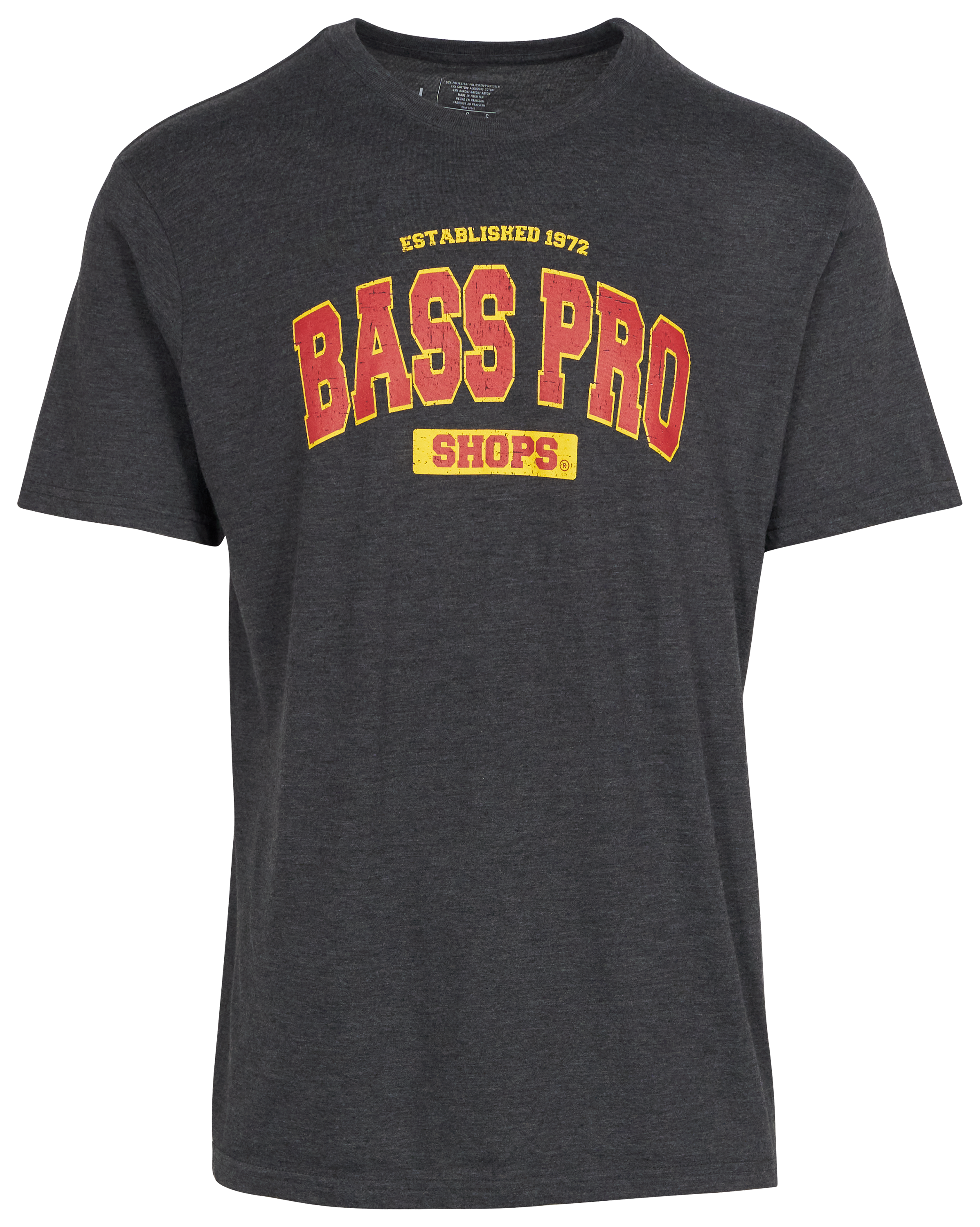 Image of Bass Pro Shops Varsity Short-Sleeve T-Shirt for Men - Charcoal/Red/Gold