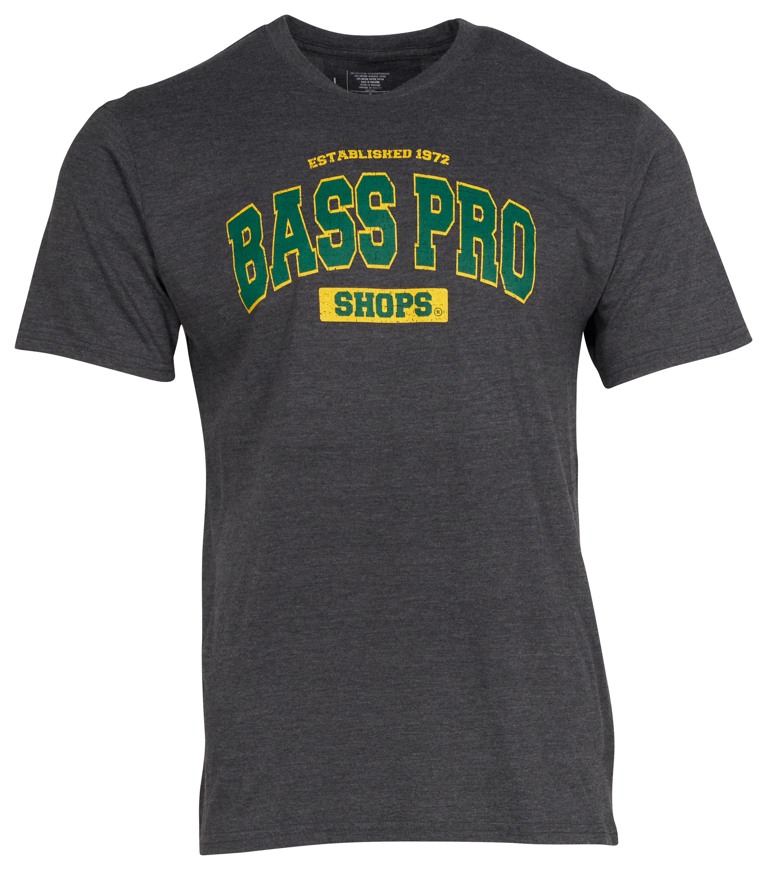 Image of Bass Pro Shops Varsity Short-Sleeve T-Shirt for Men - Charcoal/Green/Gold