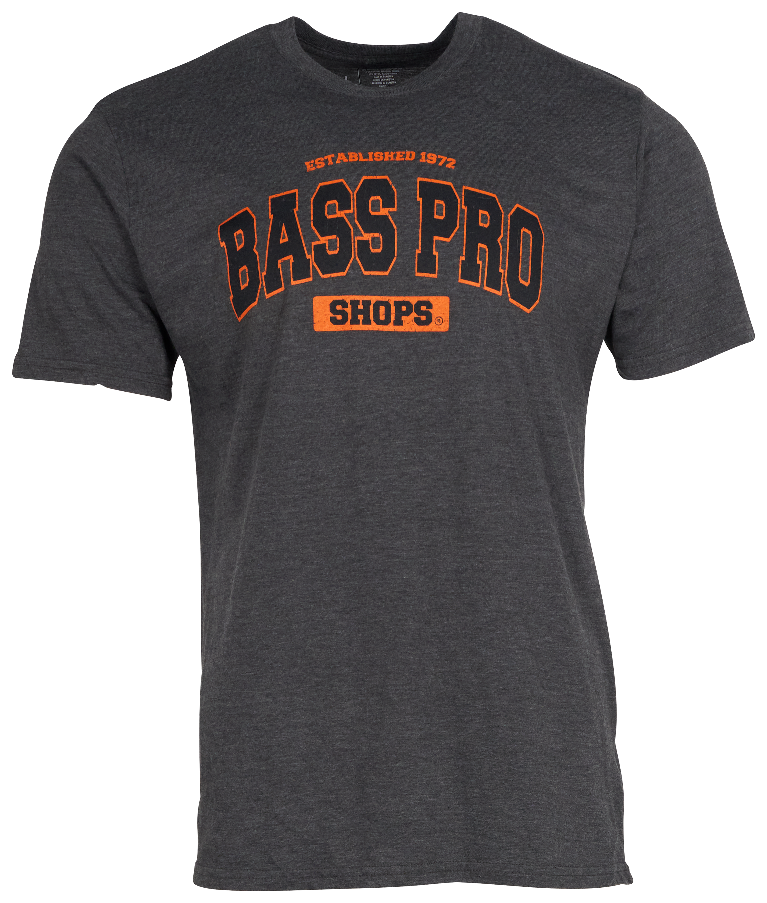 Image of Bass Pro Shops Varsity Short-Sleeve T-Shirt for Men - Charcoal/Black/Orange - 2XL