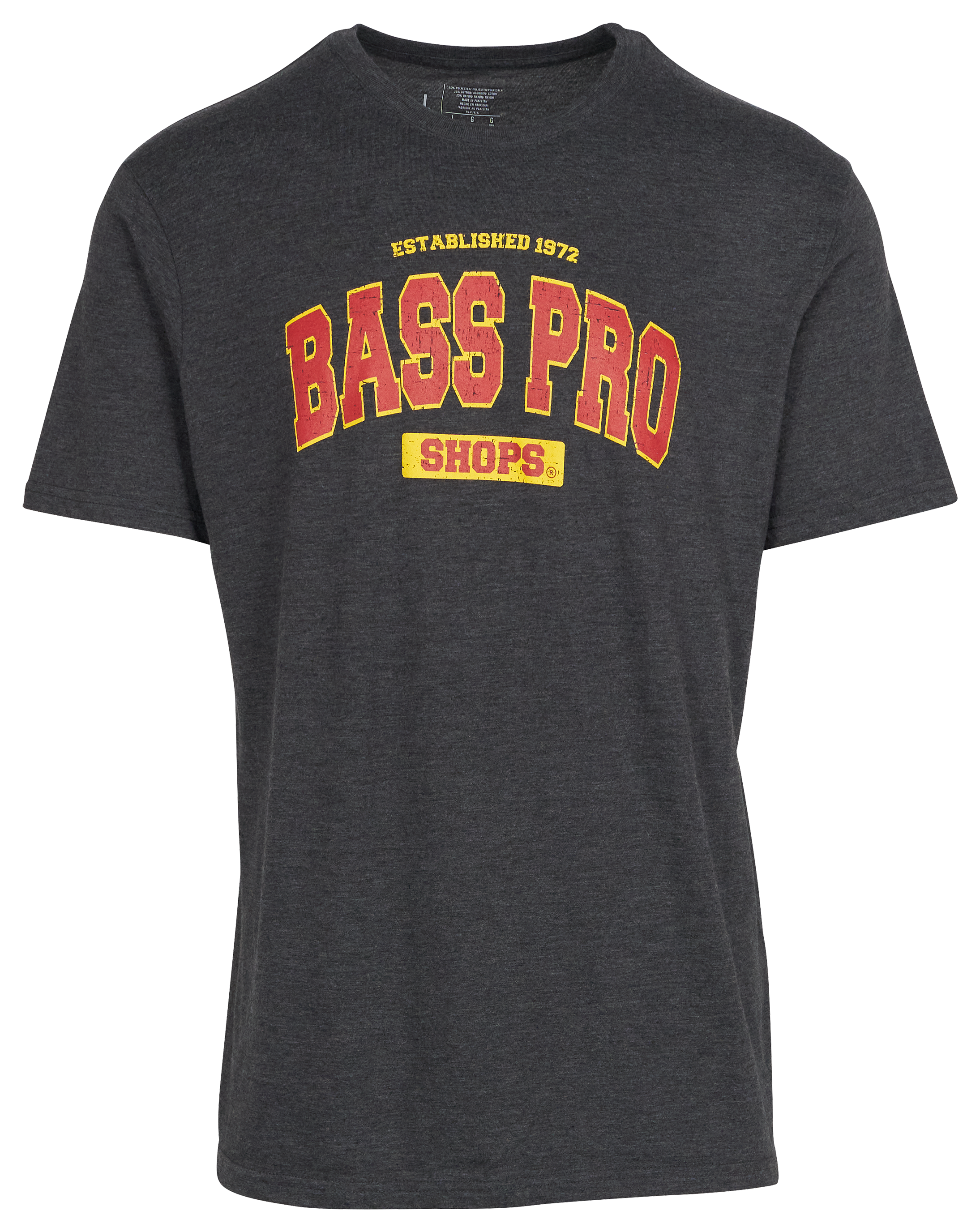 Image of Bass Pro Shops Varsity Short-Sleeve T-Shirt for Men - Charcoal/Maroon/Gold