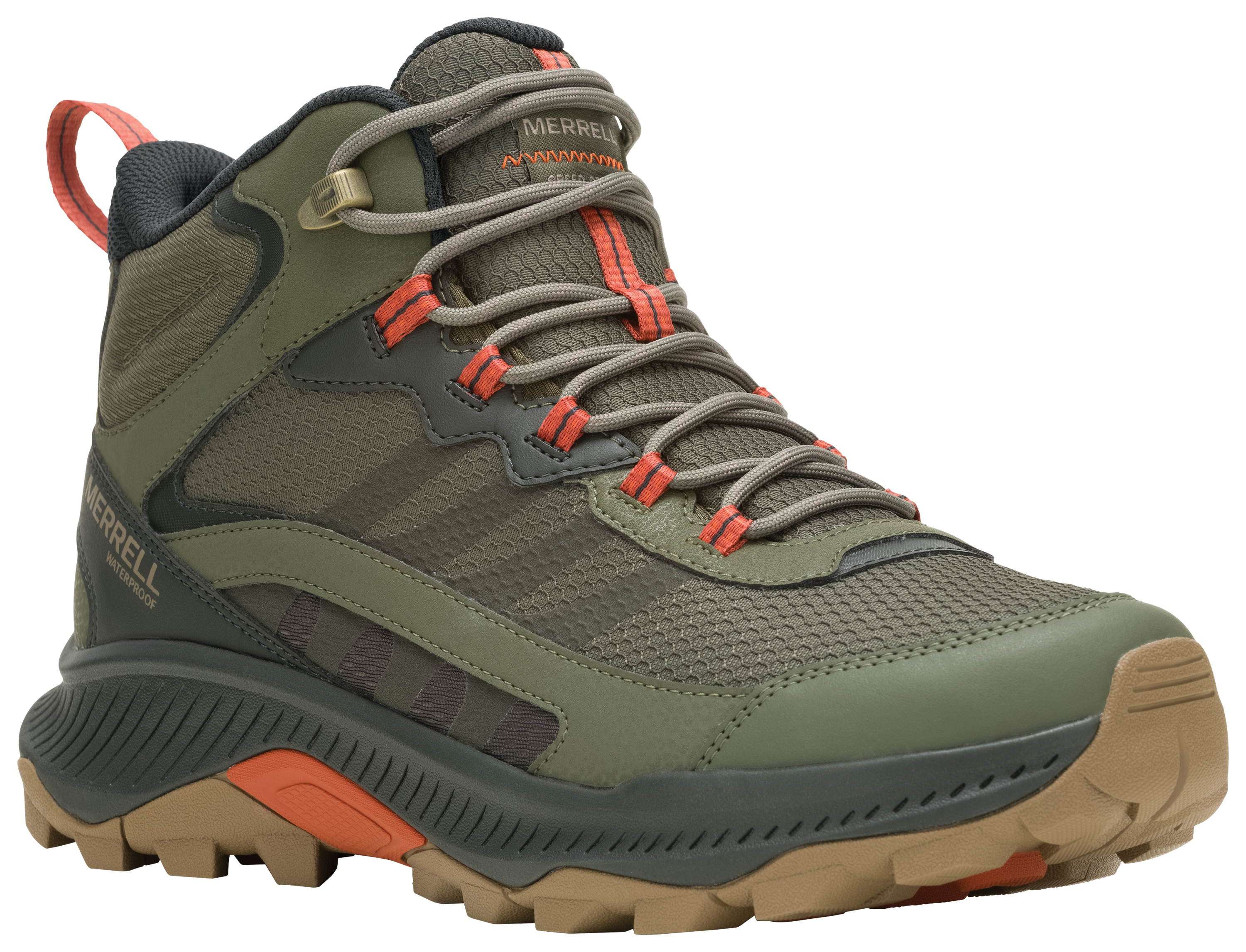 Image of Merrell Speed Strike Mid Waterproof Hiking Boots for Men - Olive - 8M