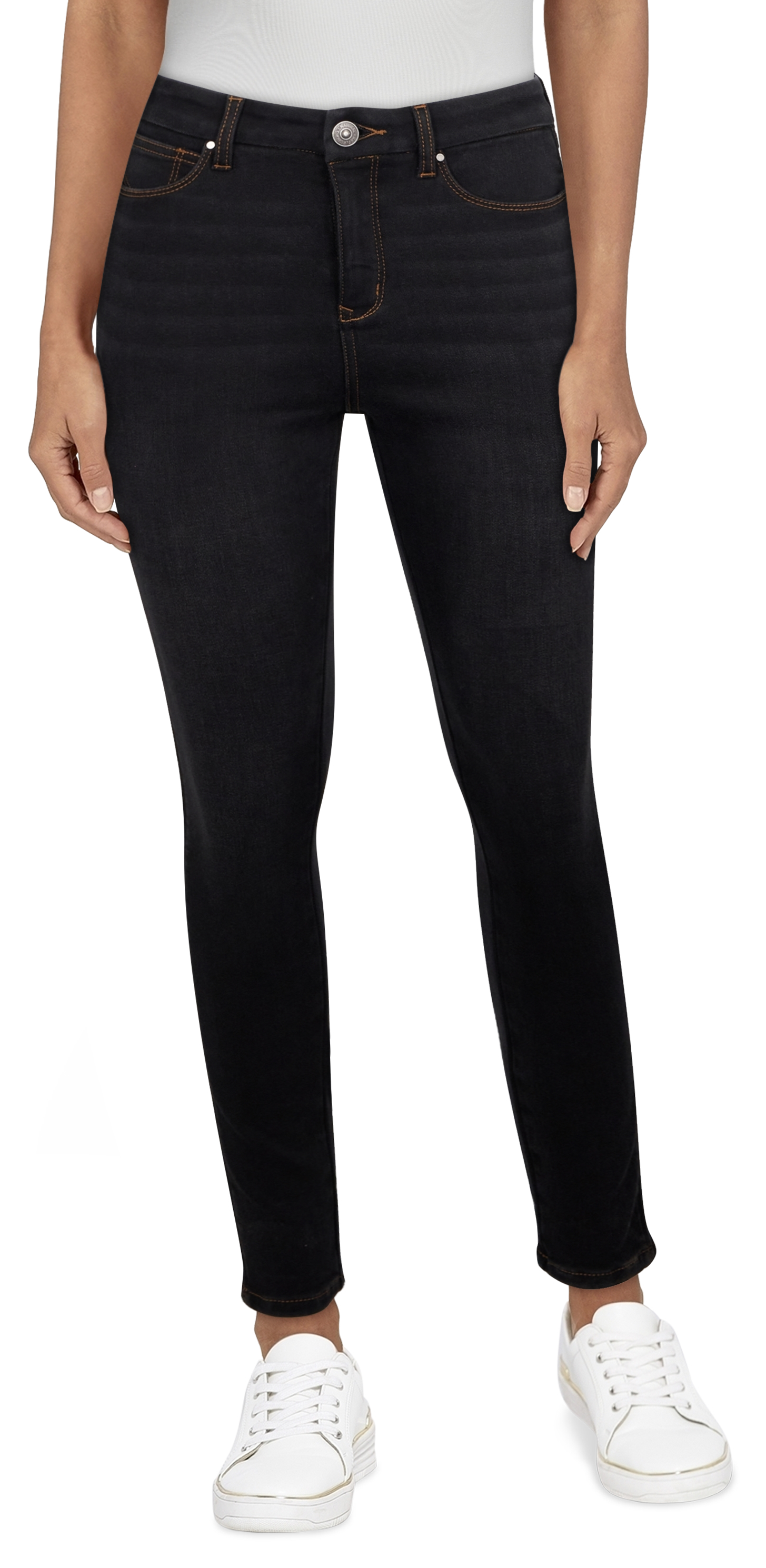 Image of Natural Reflections Bonded Fleece-Lined Skinny Jeans for Ladies - Black - 2