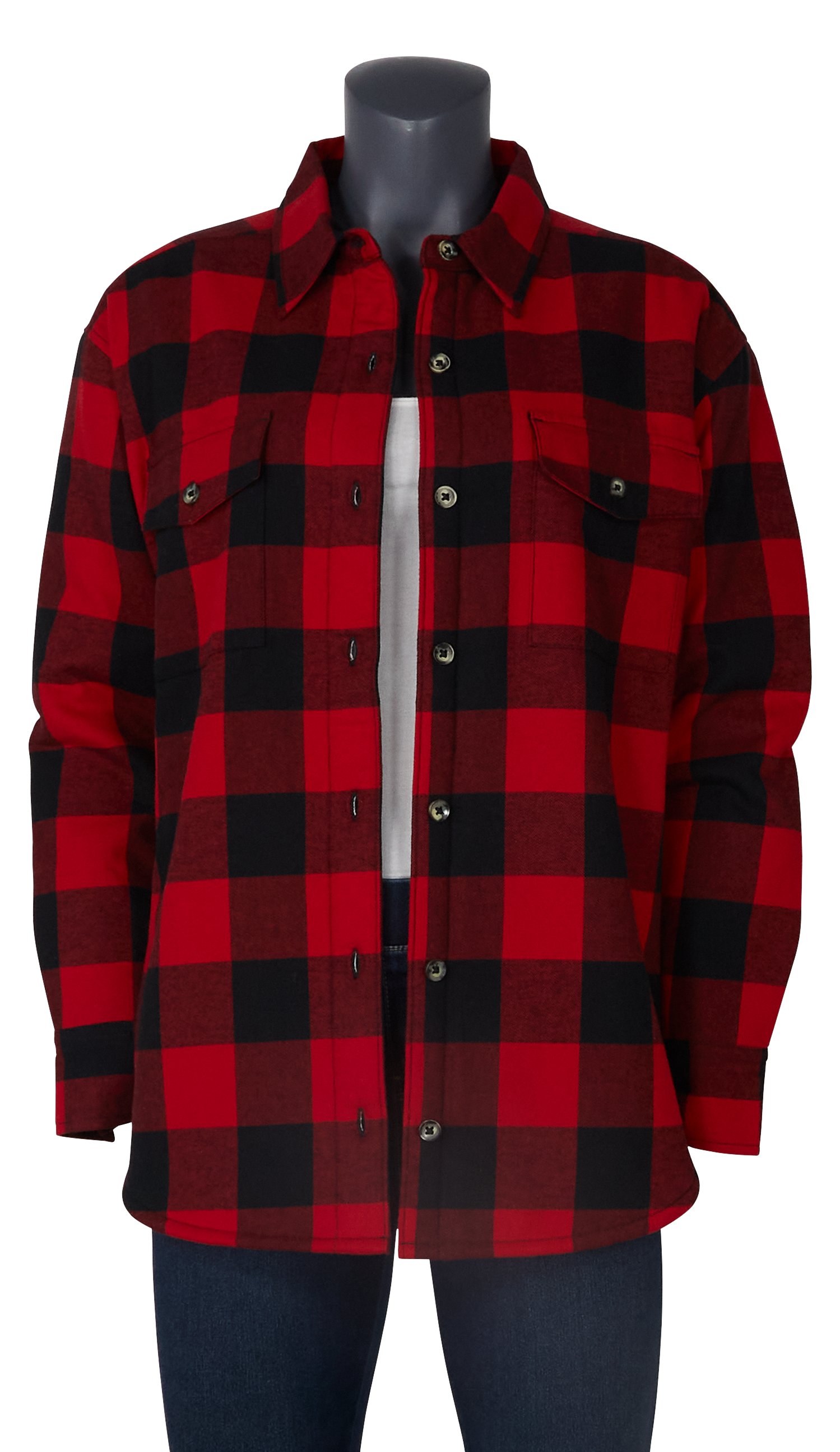 Image of Natural Reflections Sherpa-Lined Flannel Long-Sleeve Shirt - Rhubarb/Anthracite Buffalo
