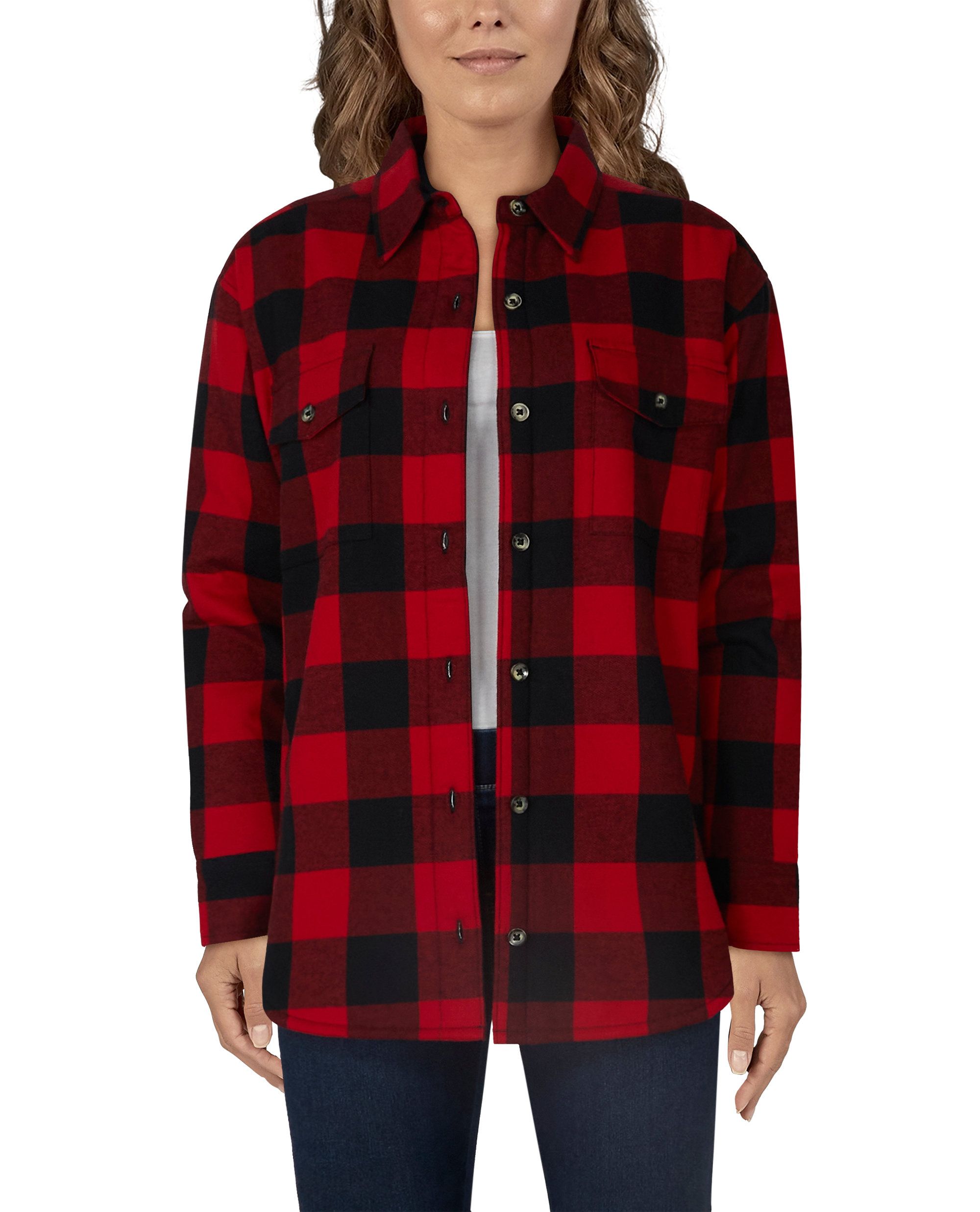 NATURAL REFLECTIONS Sherpa-Lined Flannel Long-Sleeve Shirt for Ladies