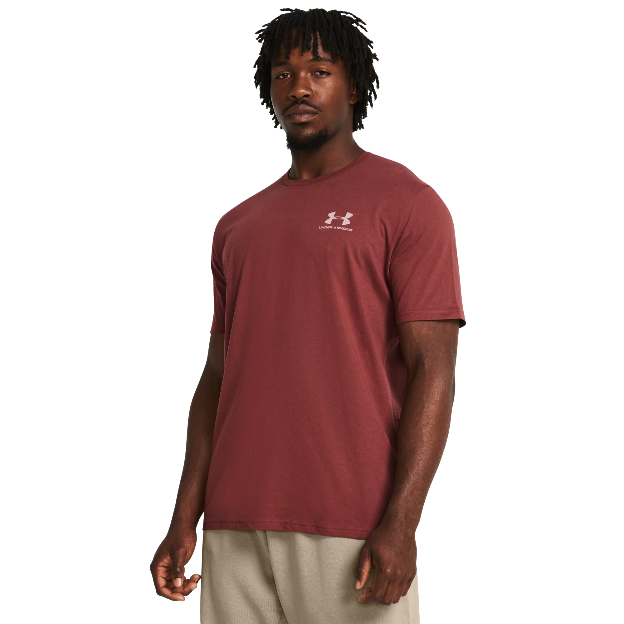 Image of Under Armour Sportstyle Left Chest Short-Sleeve T-Shirt for Men - Cinna Red/White - S