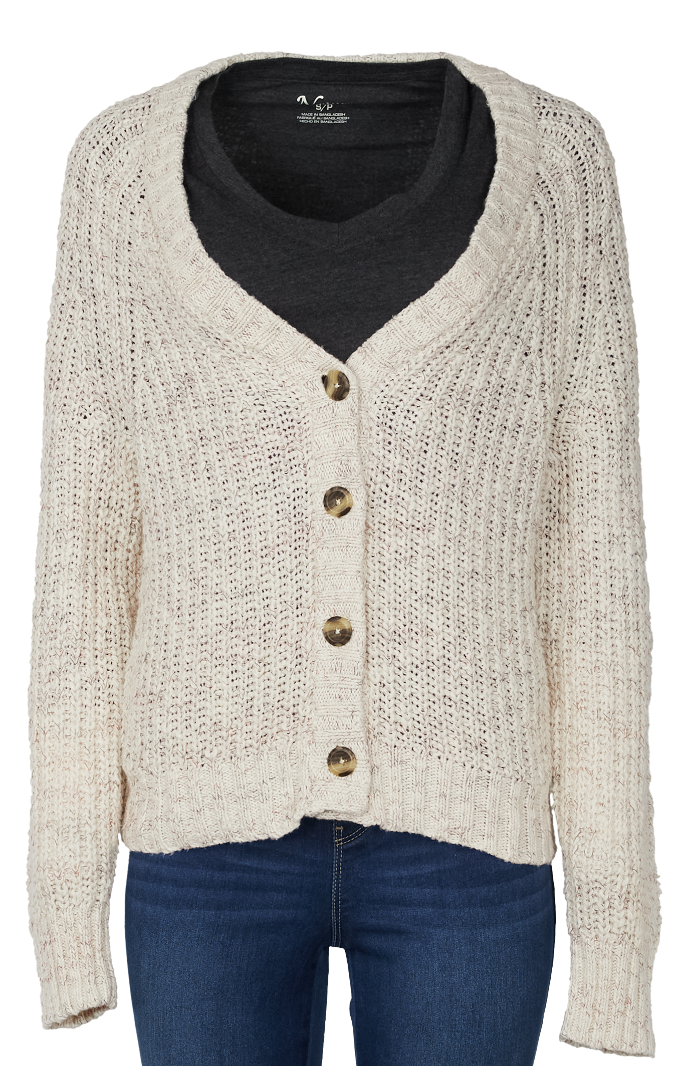Image of Natural Reflections Aspen Fleck Cardigan - Oatmeal Fleck