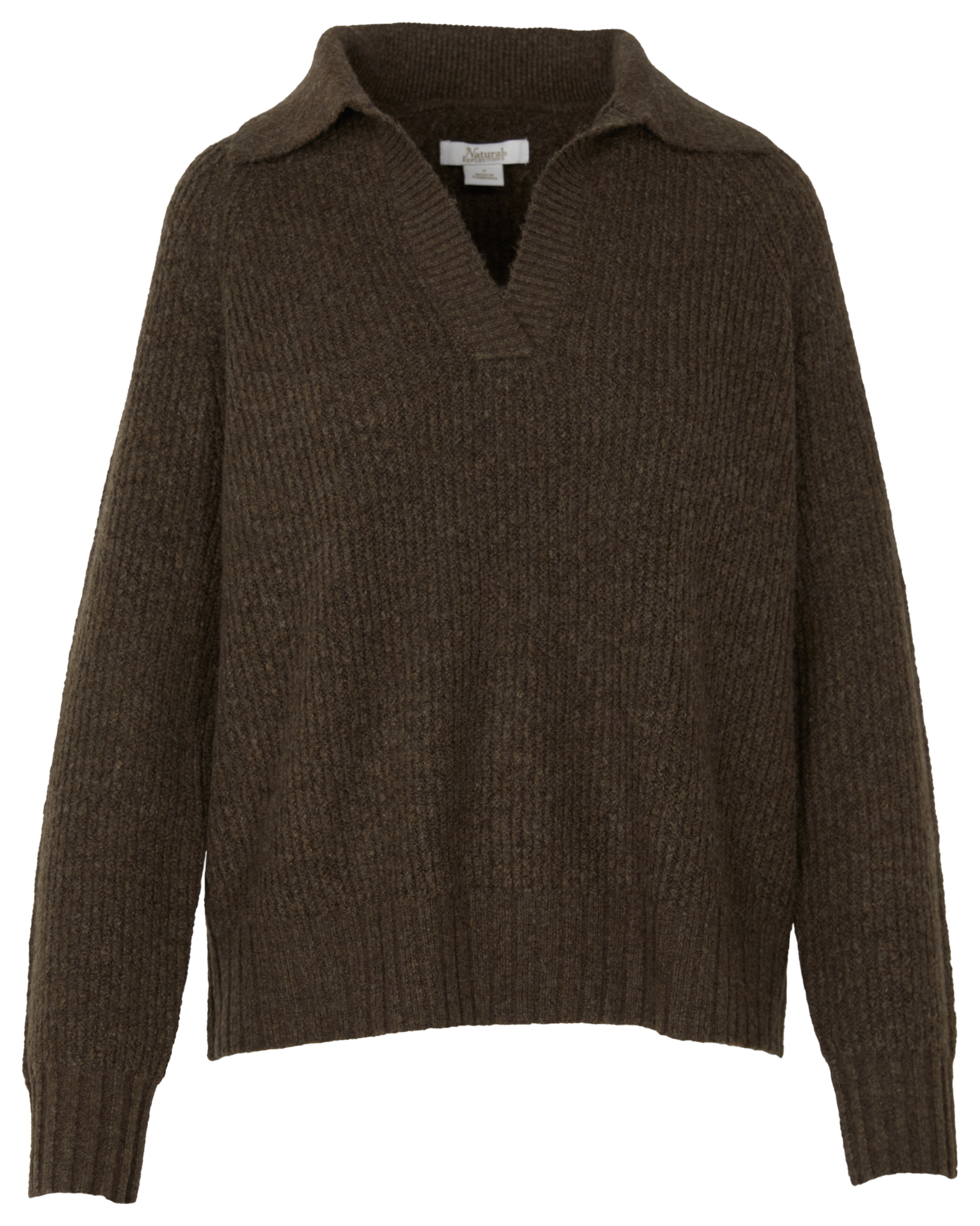 Image of Natural Reflections Caspian Collared Long-Sleeve Sweater - Chestnut Heather