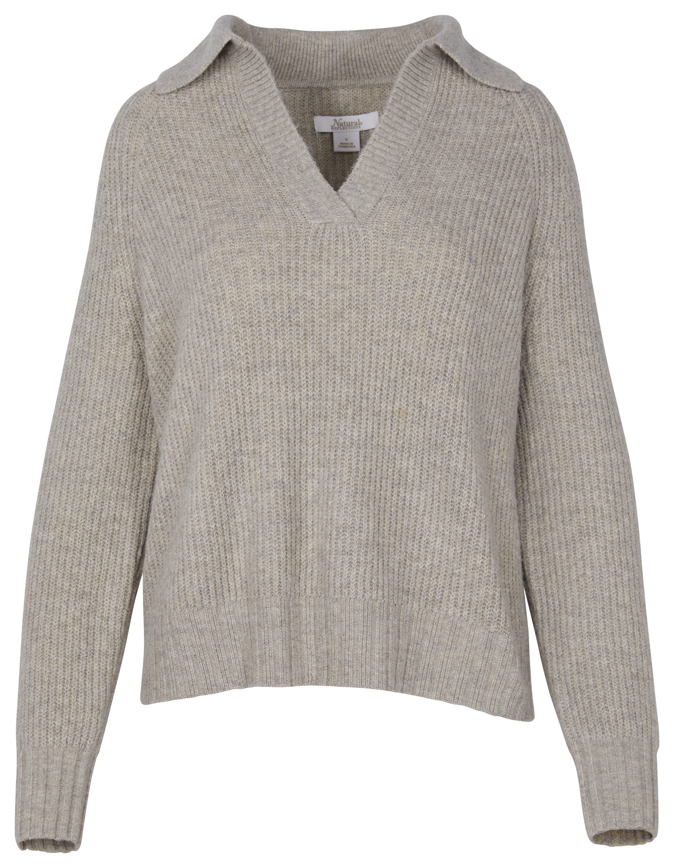 Image of Natural Reflections Caspian Collared Long-Sleeve Sweater - Oatmeal Heather