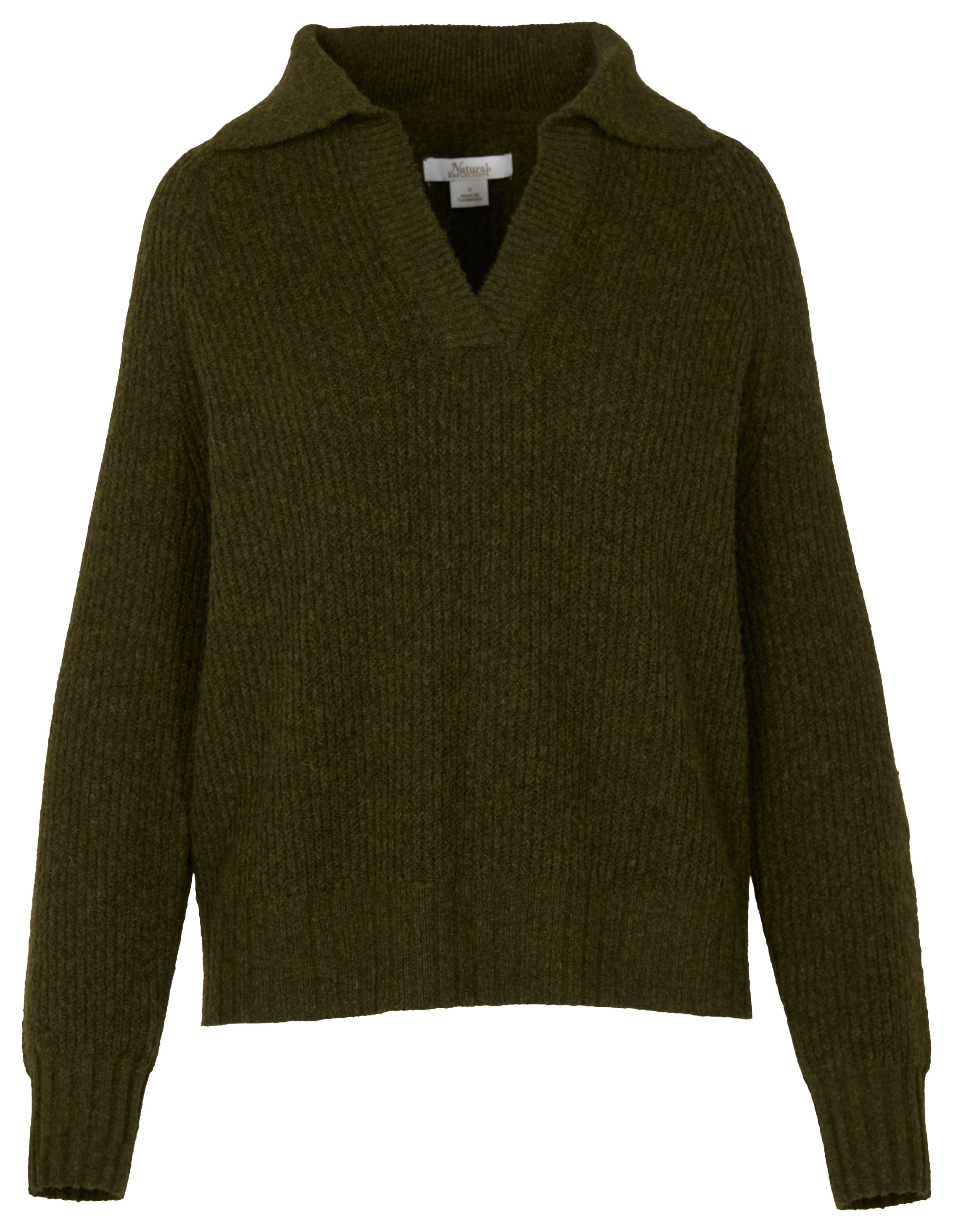 Image of Natural Reflections Caspian Collared Long-Sleeve Sweater - Dark Olive Heather