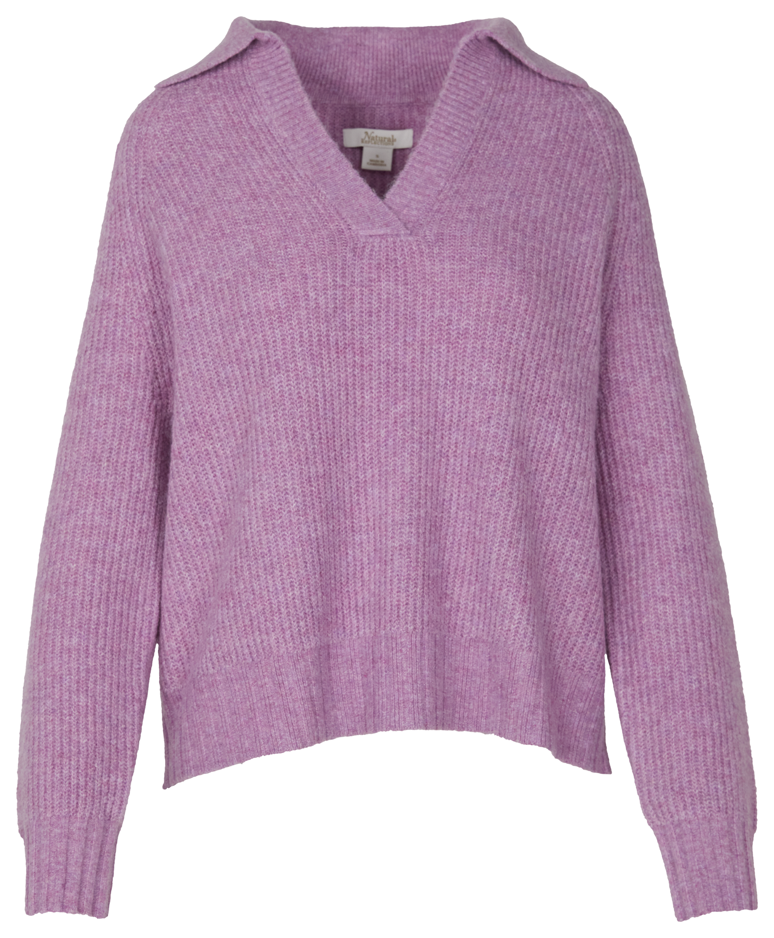 Image of Natural Reflections Caspian Collared Long-Sleeve Sweater - Valerian Heather