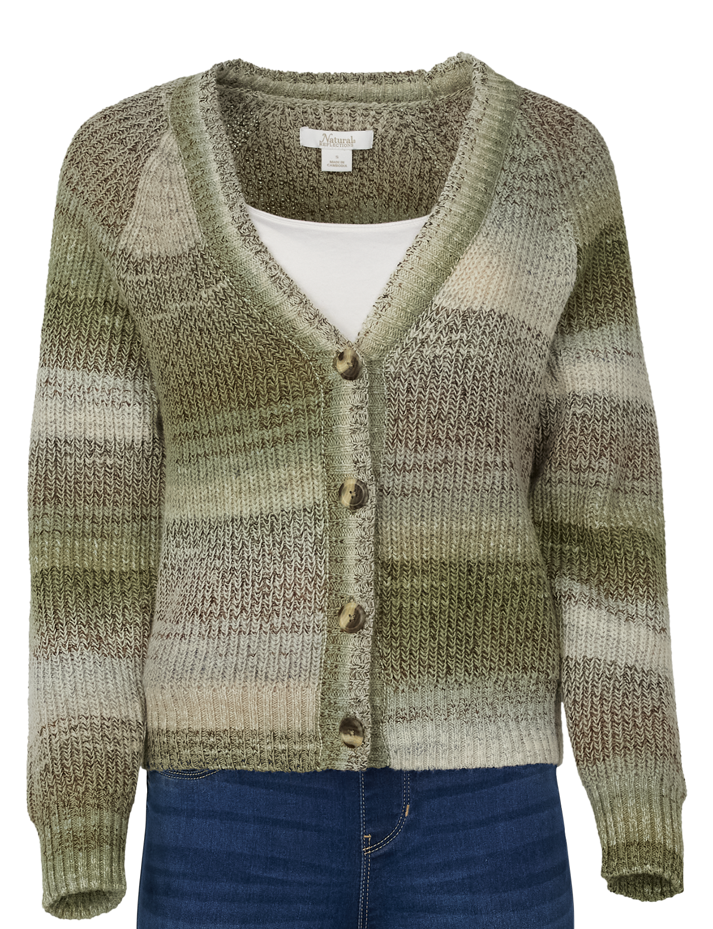 Image of Natural Reflections Wander Spacedye Long-Sleeve Cardigan - Green Spacedye