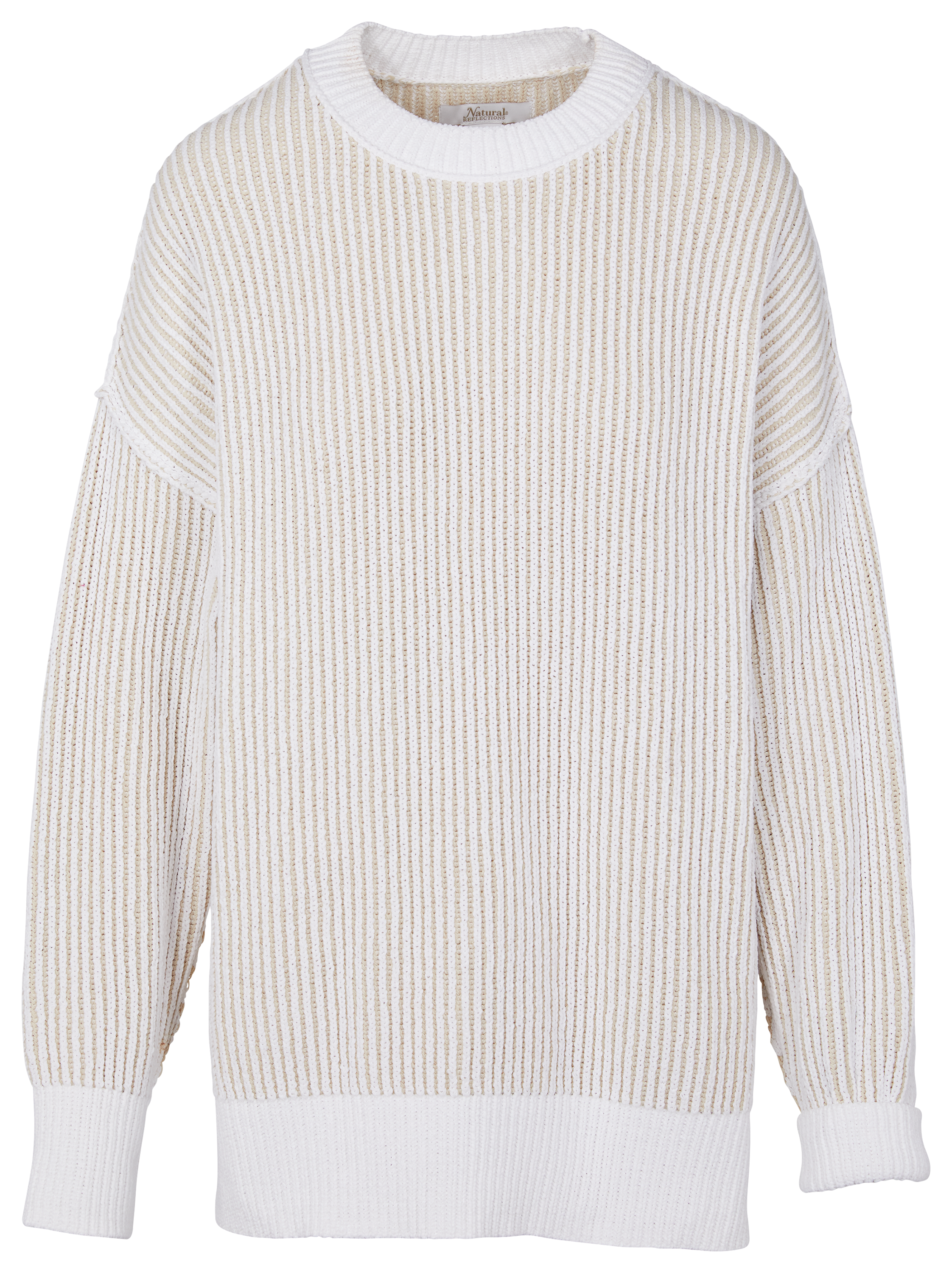 Image of Natural Reflections Ridgecrest Crew-Neck Sweater - Cream/Tan Stripe