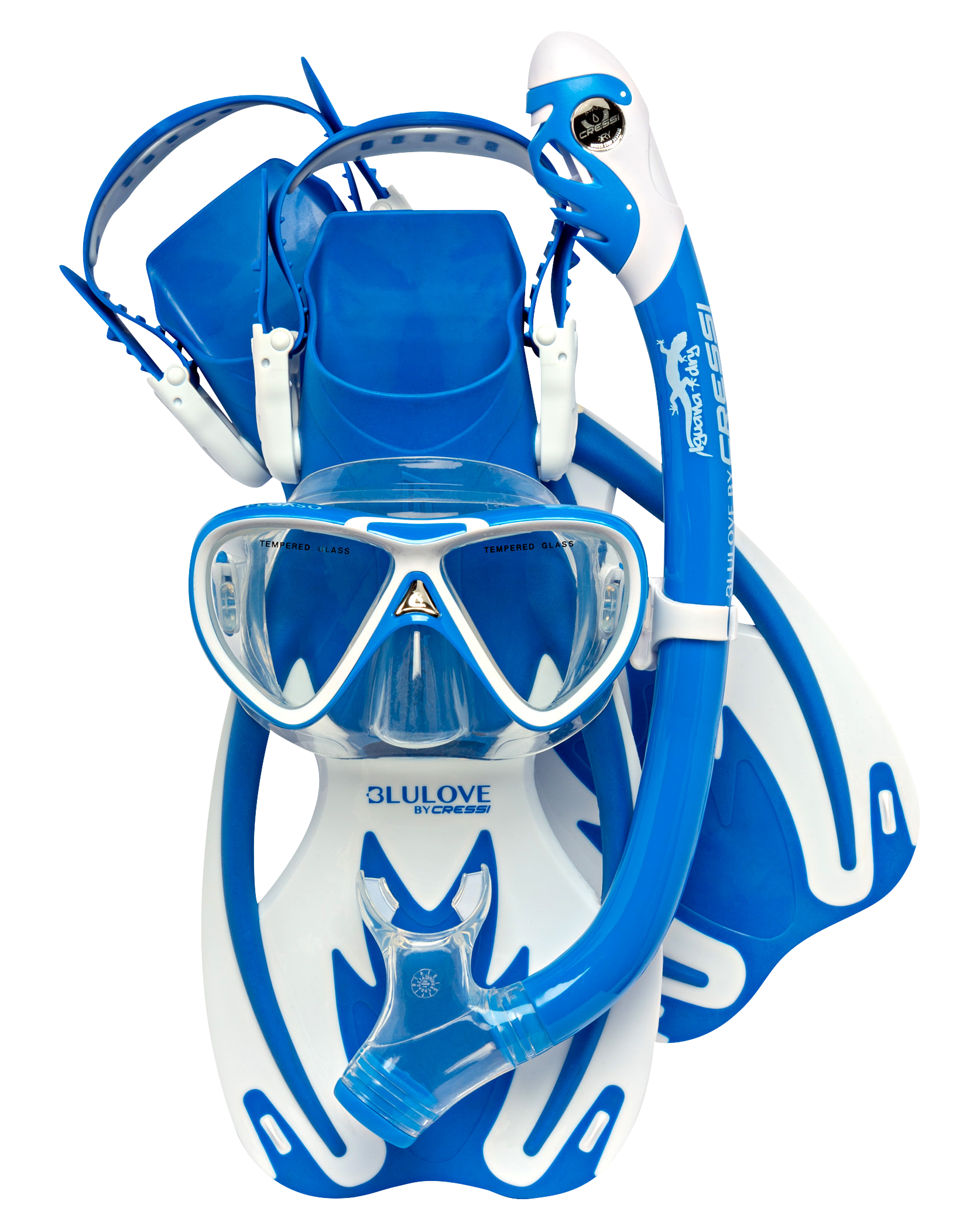 Image of Cressi Rocks Pro Snorkel Set for Kids - Blue/White - L/XL