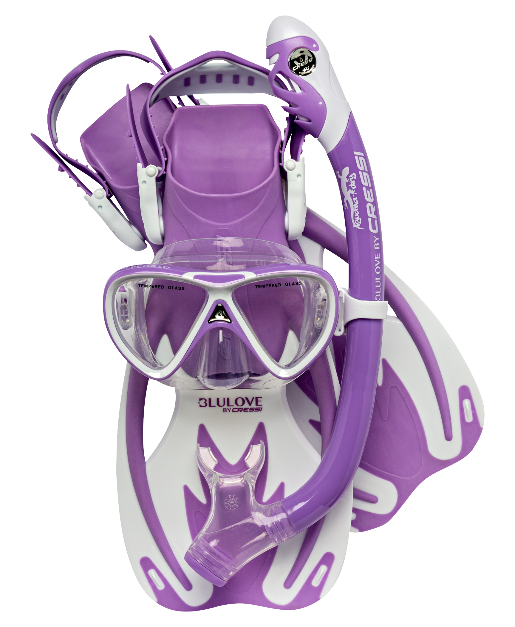 Image of Cressi Rocks Pro Snorkel Set for Kids - Lilac/White - L/XL