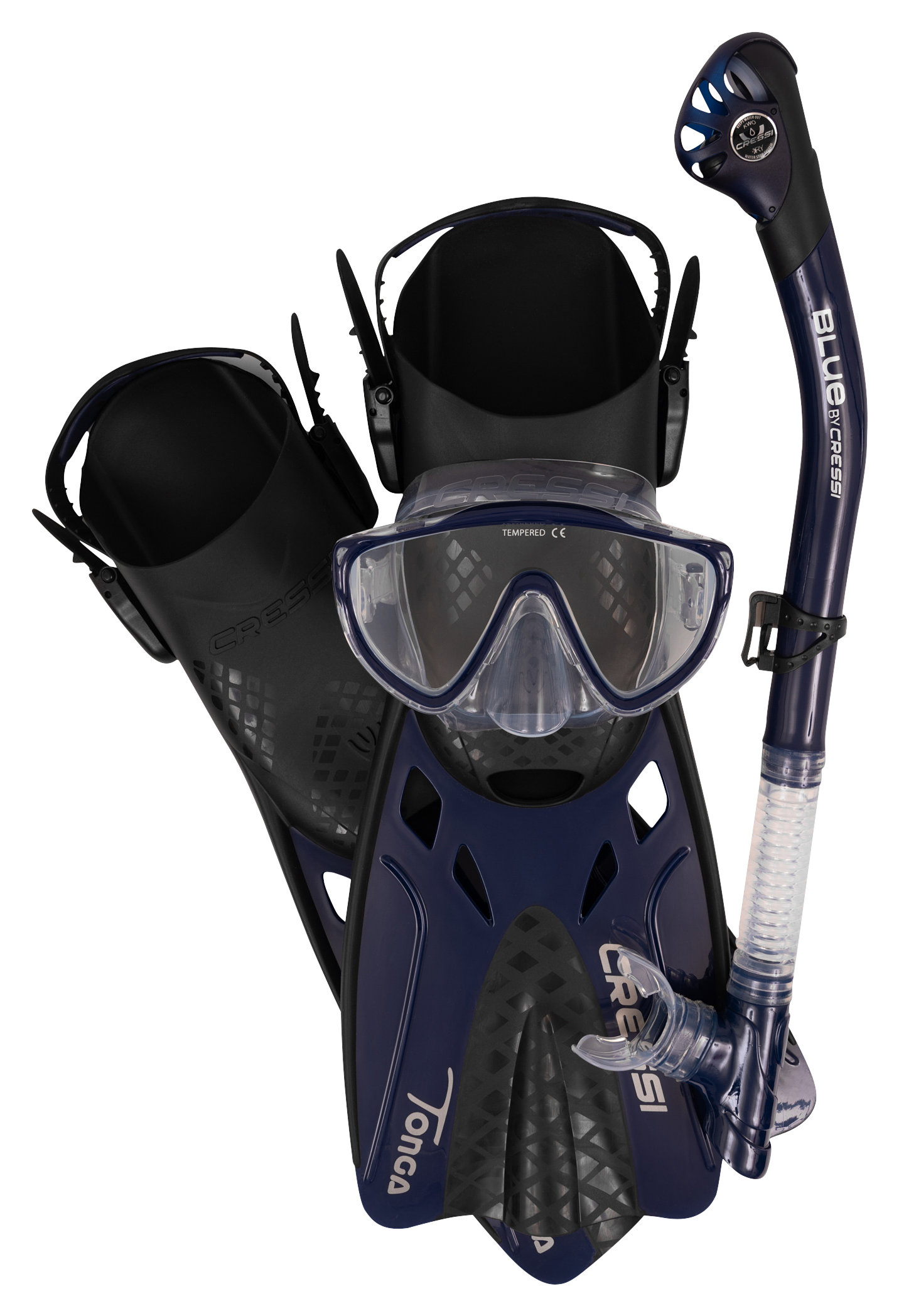 Image of Cressi Tino Adventure Snorkel Set - Clear/Navy Blue - S/M