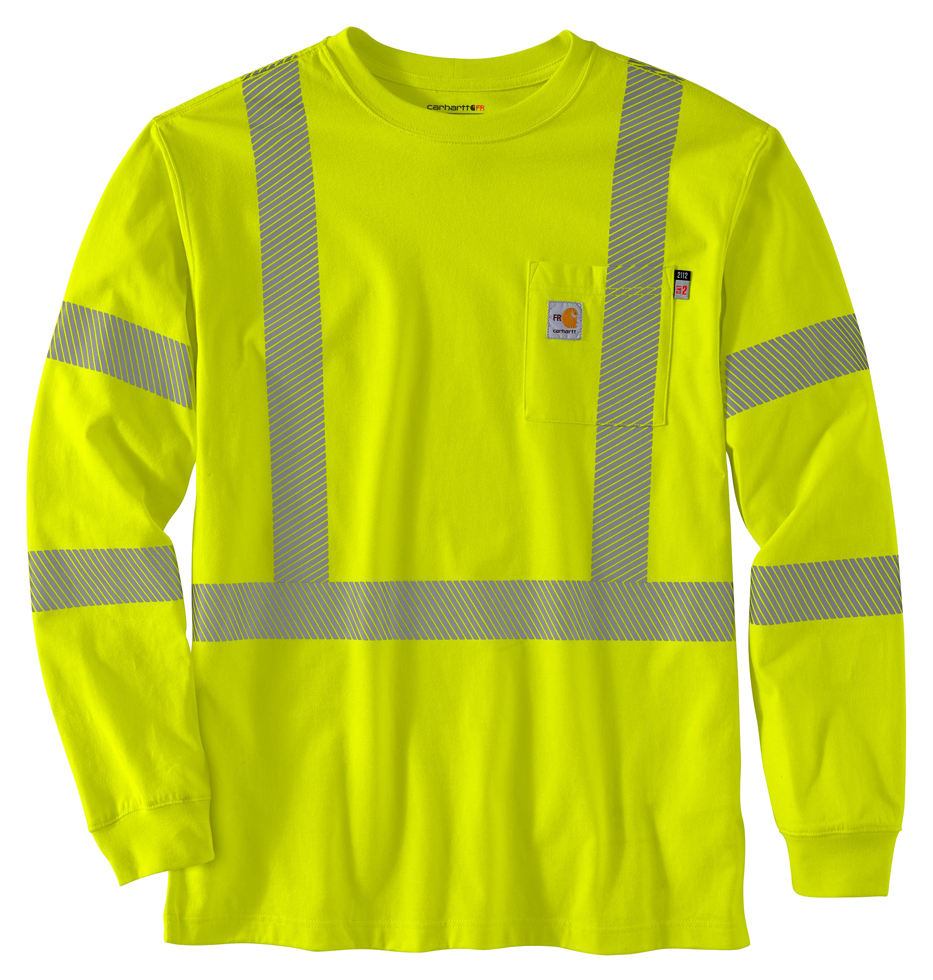 Image of Carhartt Force Flame-Resistant High-Visibility Loose-Fit Midweight Class 3 Long-Sleeve Pocket T-Shirt for Men - Brte Lime - 2XLT