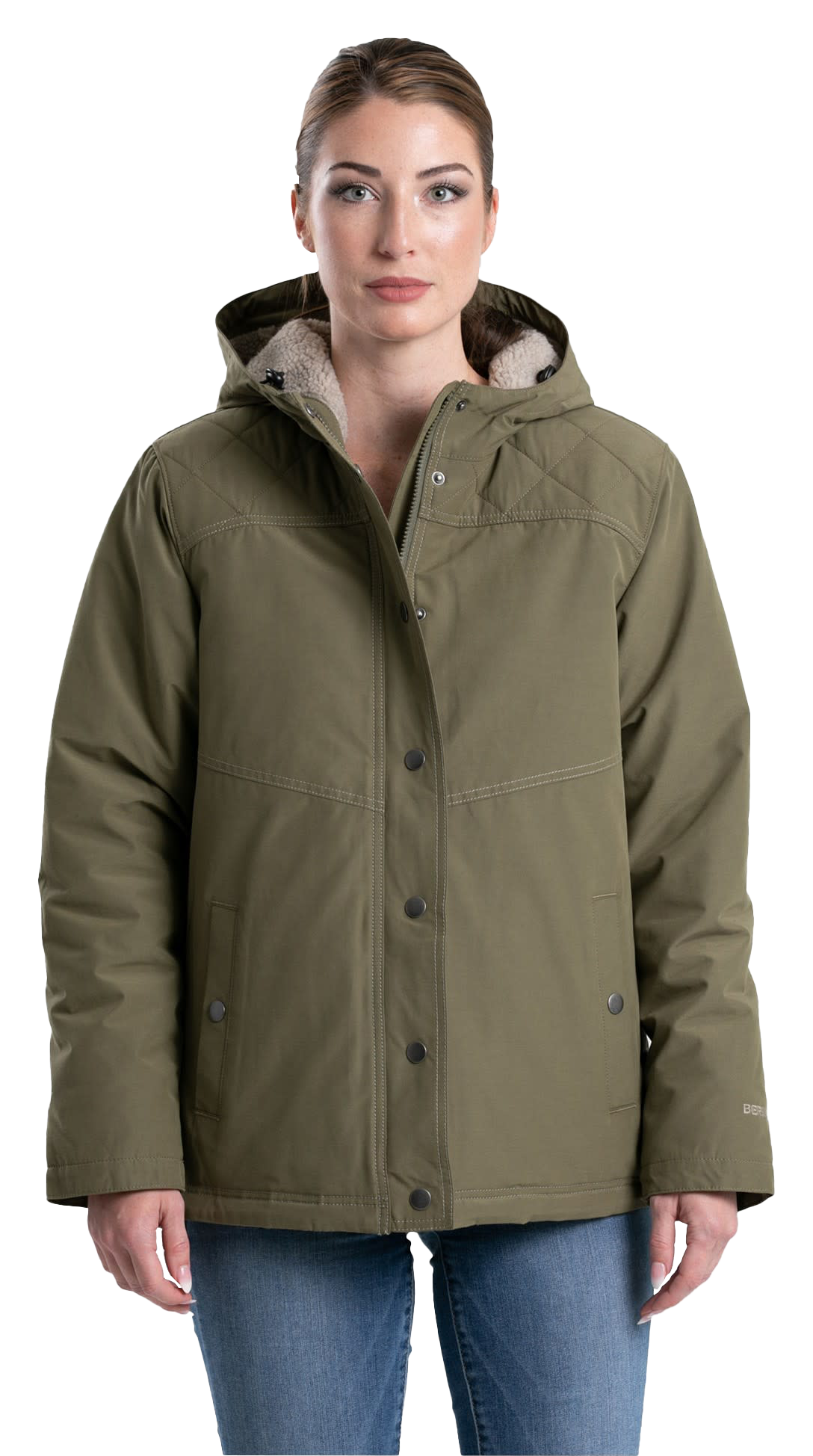 Image of Berne Softstone Micro-Duck Hooded Coat for Ladies - Olive