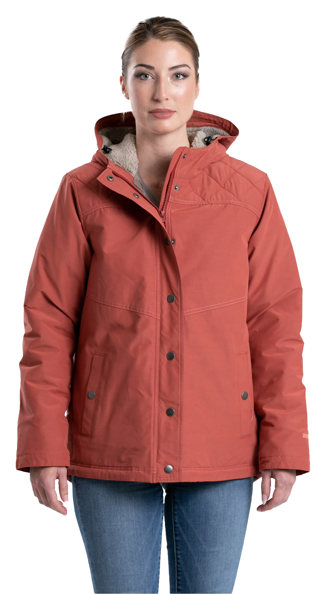 Image of Berne Softstone Micro-Duck Hooded Coat for Ladies - Marsala