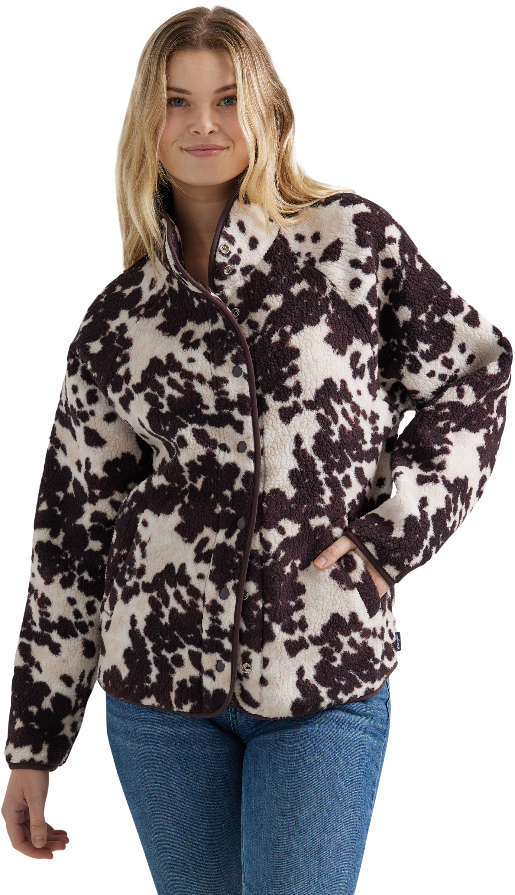 Image of Wrangler Retro Americana Full-Snap Sherpa Jacket for Ladies - Brown/White - M