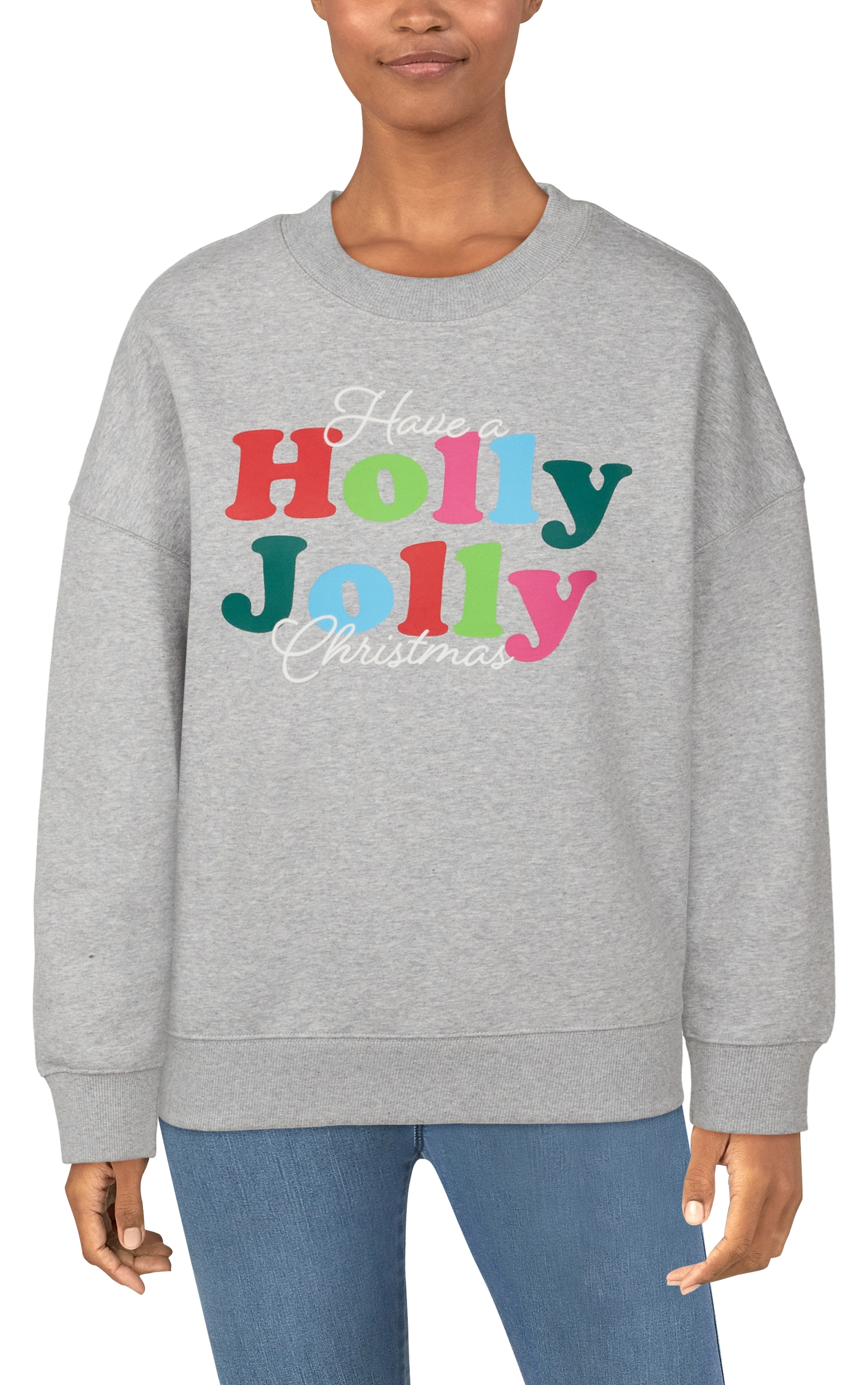 Image of Natural Reflections Holly Jolly Sweatshirt for Ladies - Heather Gray - 1X