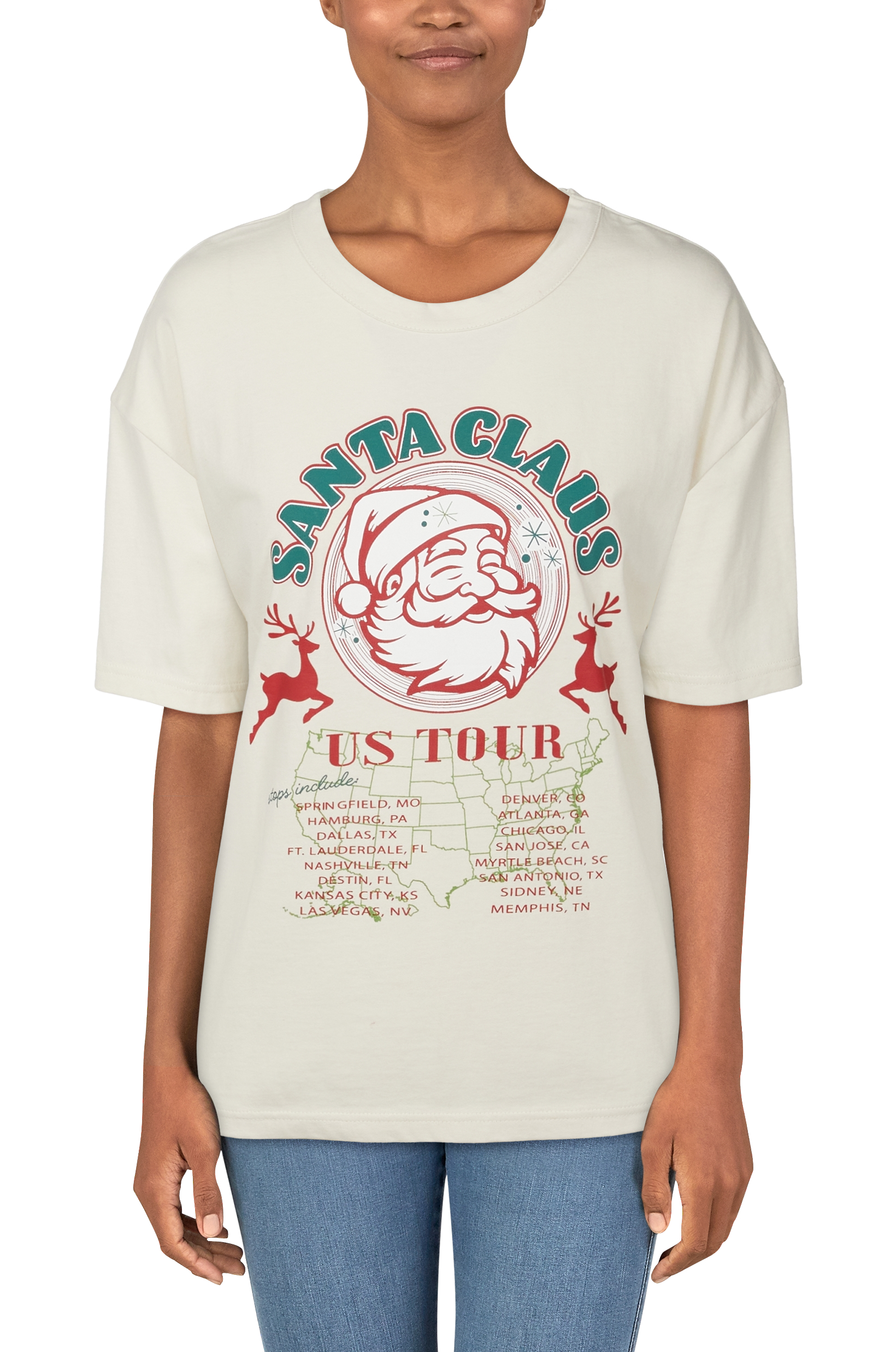 NATURAL REFLECTIONS Santa's World Tour Short-Sleeve T-Shirt for Ladies