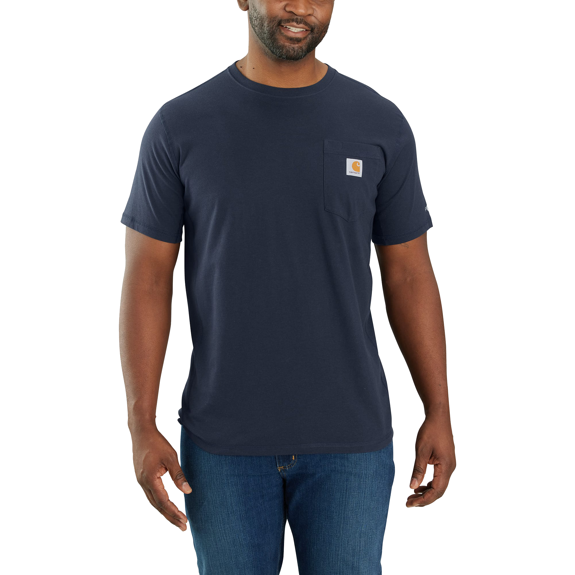 Image of Carhartt Force Relaxed-Fit Midweight Short-Sleeve Pocket T-Shirt - Navy - 2XLT