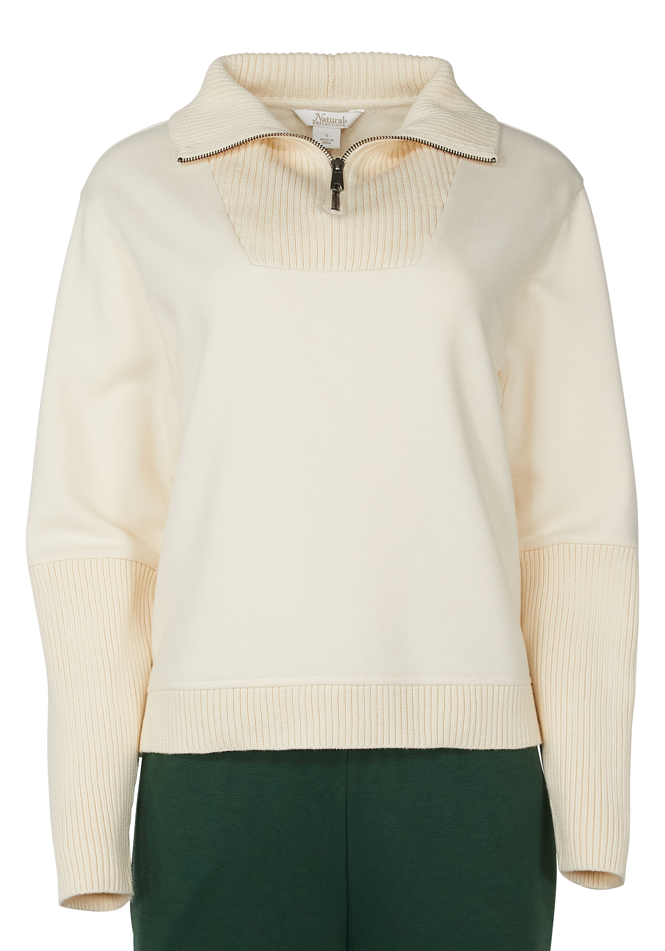 Image of Natural Reflections Mixed Media Quarter-Zip Sweatshirt - Buttercream