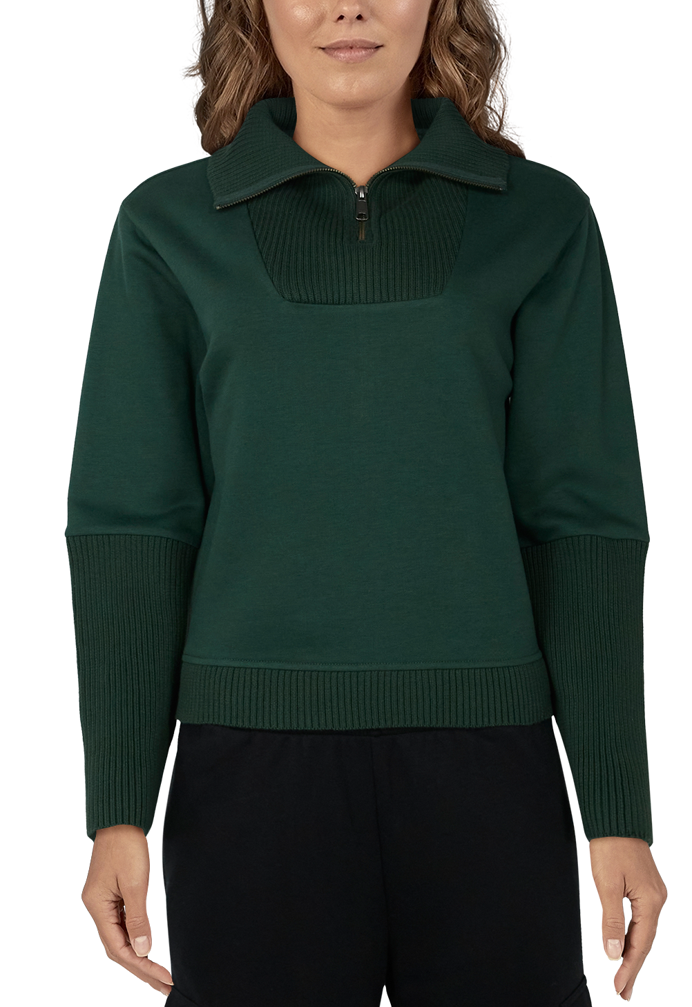 NATURAL REFLECTIONS Mixed Media Quarter-Zip Sweatshirt for Ladies