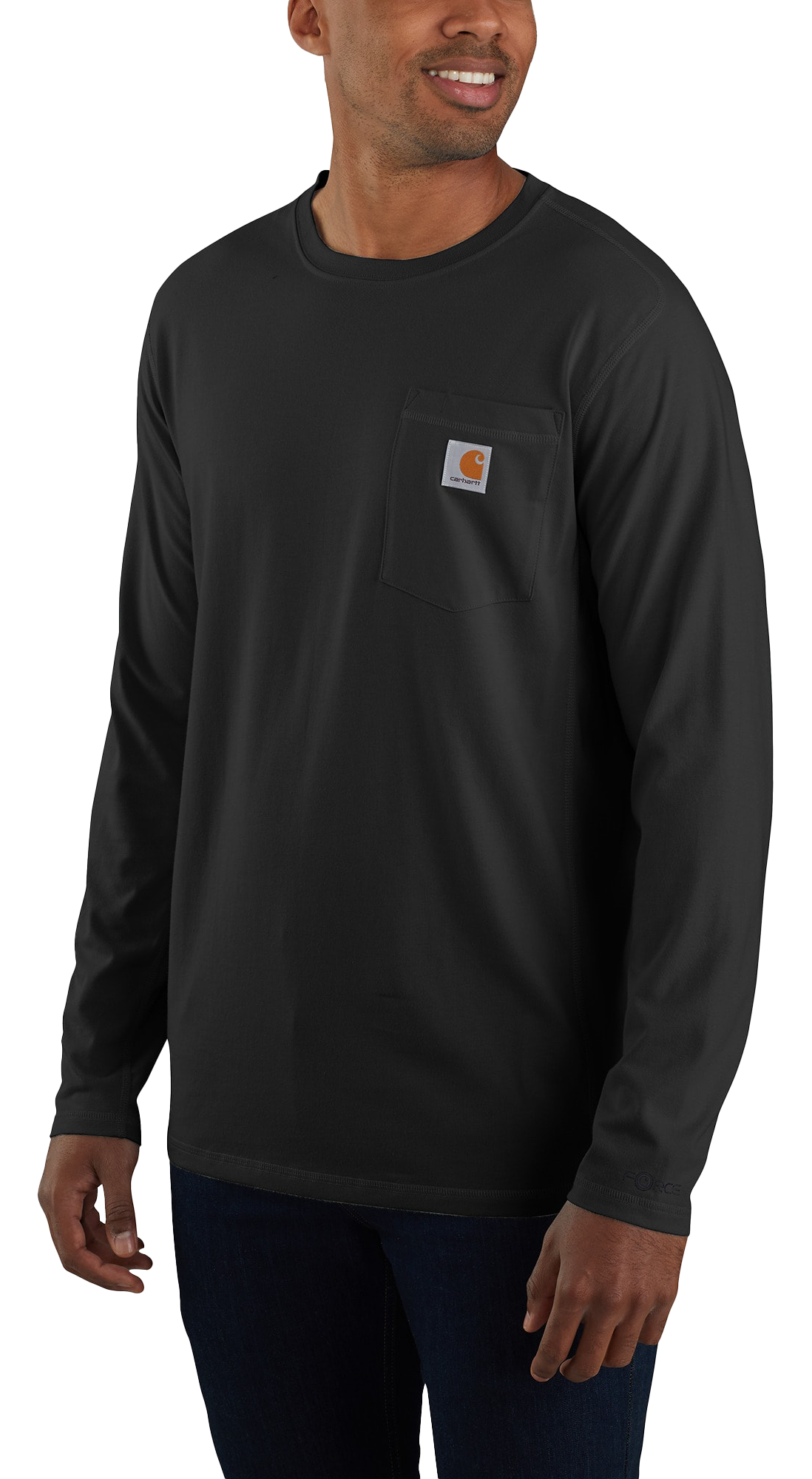 Image of Carhartt Force Relaxed-Fit Midweight Long-Sleeve Pocket T-Shirt for Men - Black