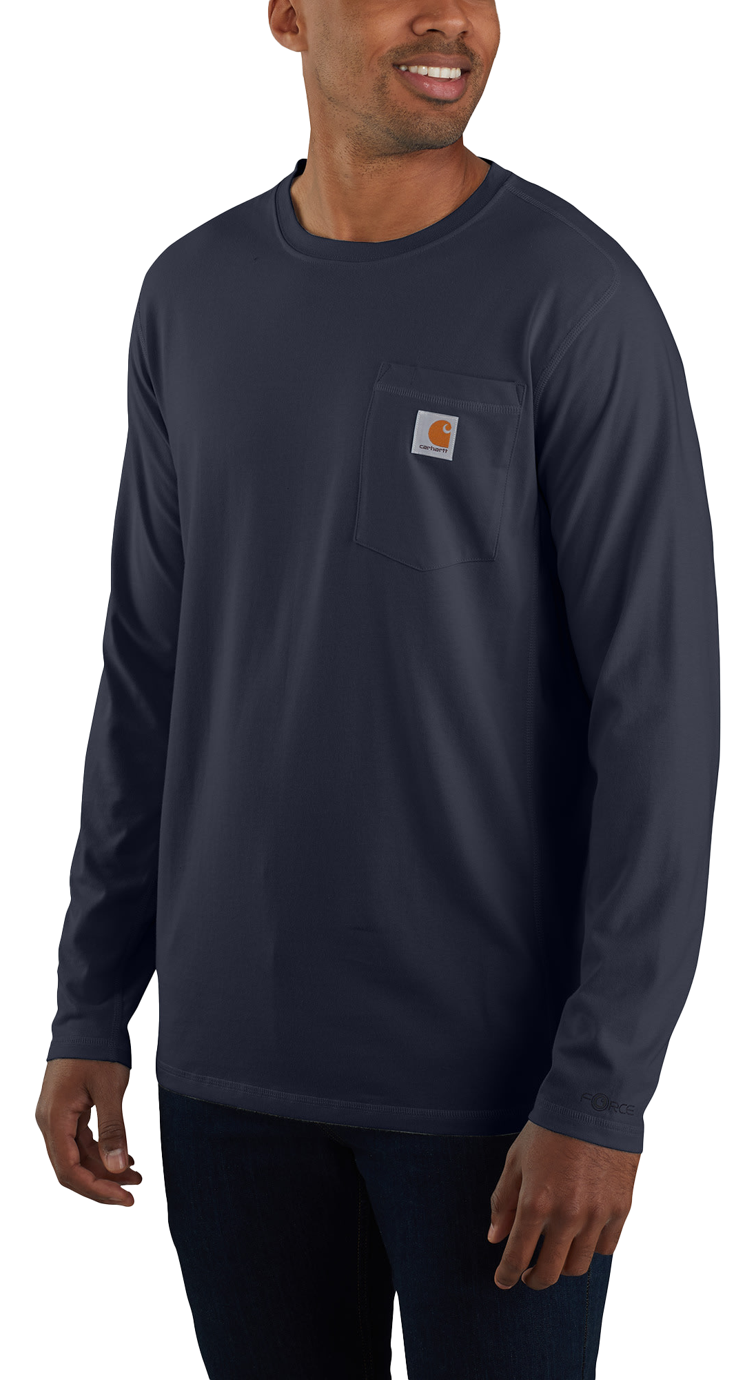 Image of Carhartt Force Relaxed-Fit Midweight Long-Sleeve Pocket T-Shirt for Men - Navy - XLT