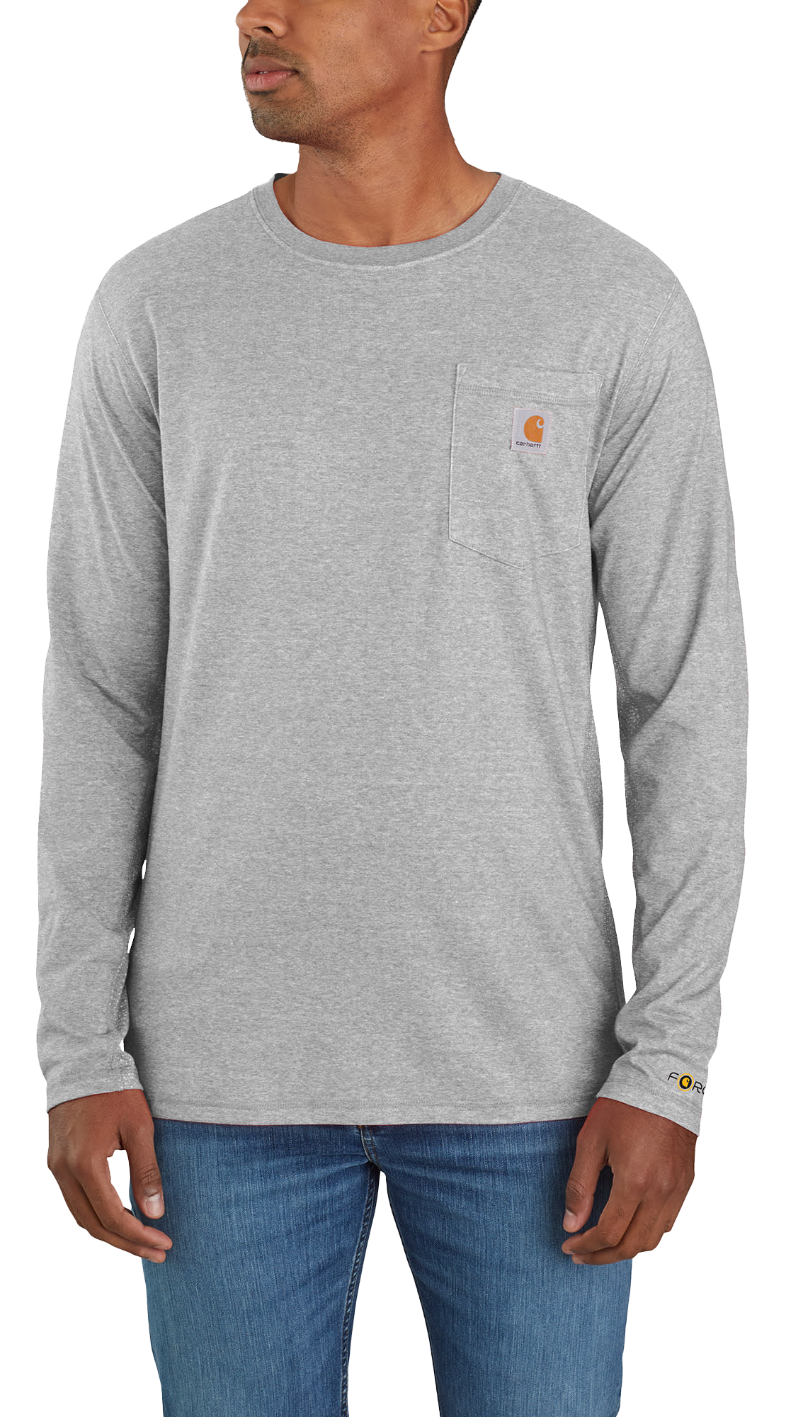 Image of Carhartt Force Relaxed-Fit Midweight Long-Sleeve Pocket T-Shirt for Men - Heather Grey - S