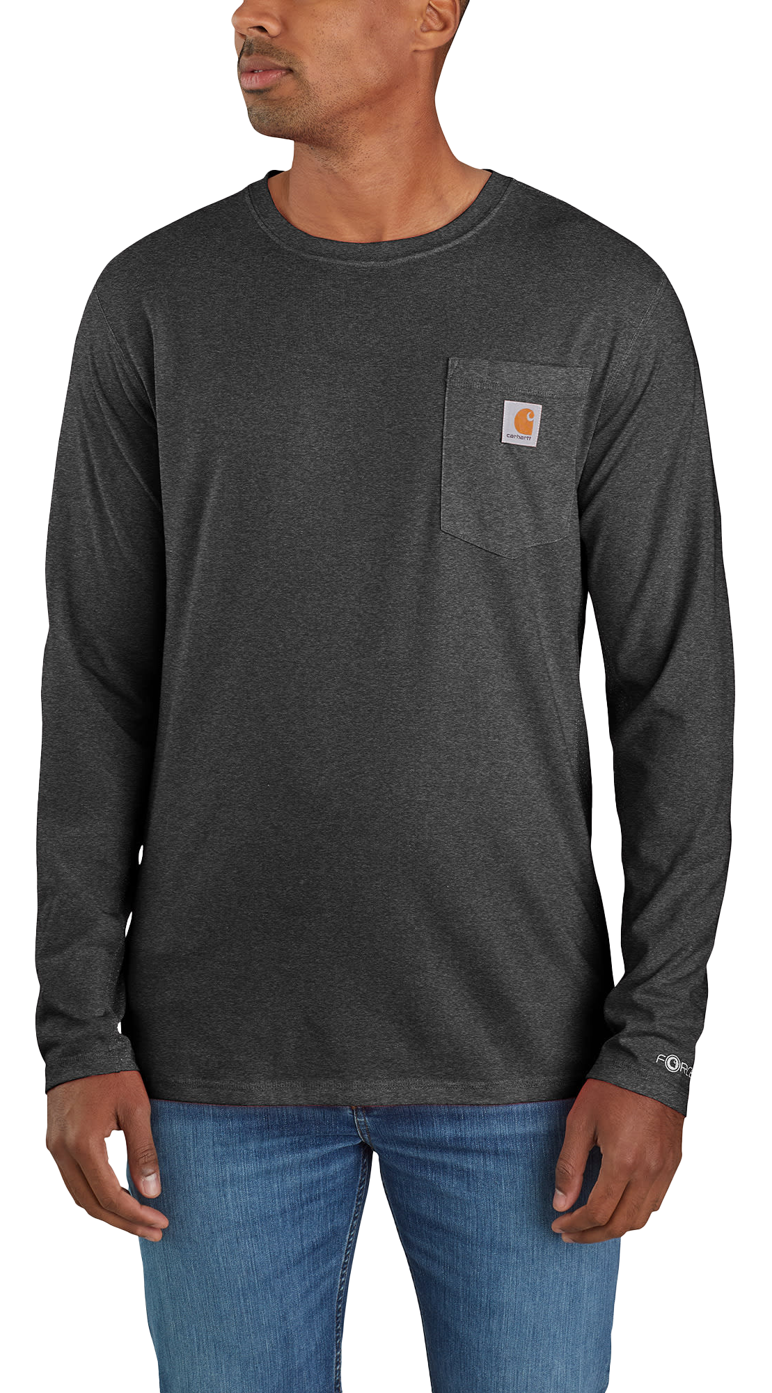 Image of Carhartt Force Relaxed-Fit Midweight Long-Sleeve Pocket T-Shirt for Men - Carbon Heather
