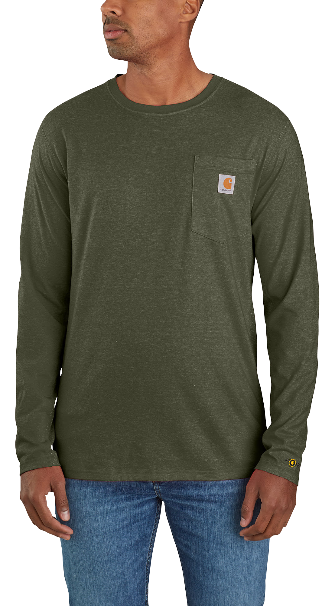 Image of Carhartt Force Relaxed-Fit Midweight Long-Sleeve Pocket T-Shirt for Men - Basil Heather - L